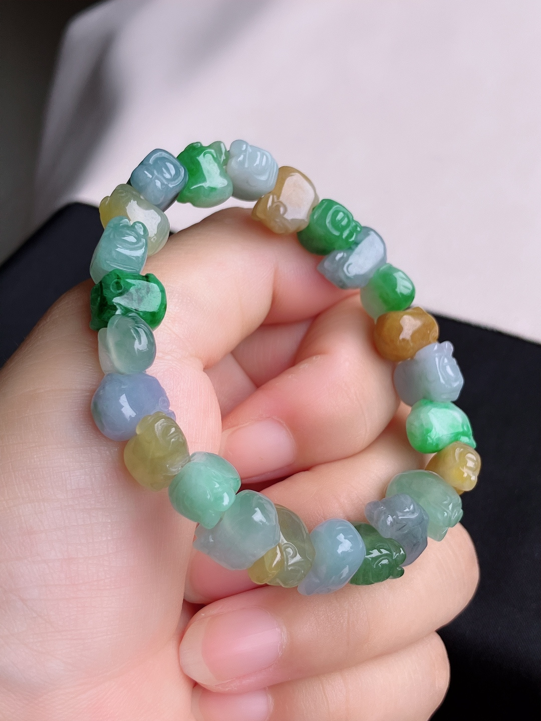 ️，三彩福猪手串，晶莹剔透，尺寸12/5.5/自然光实拍