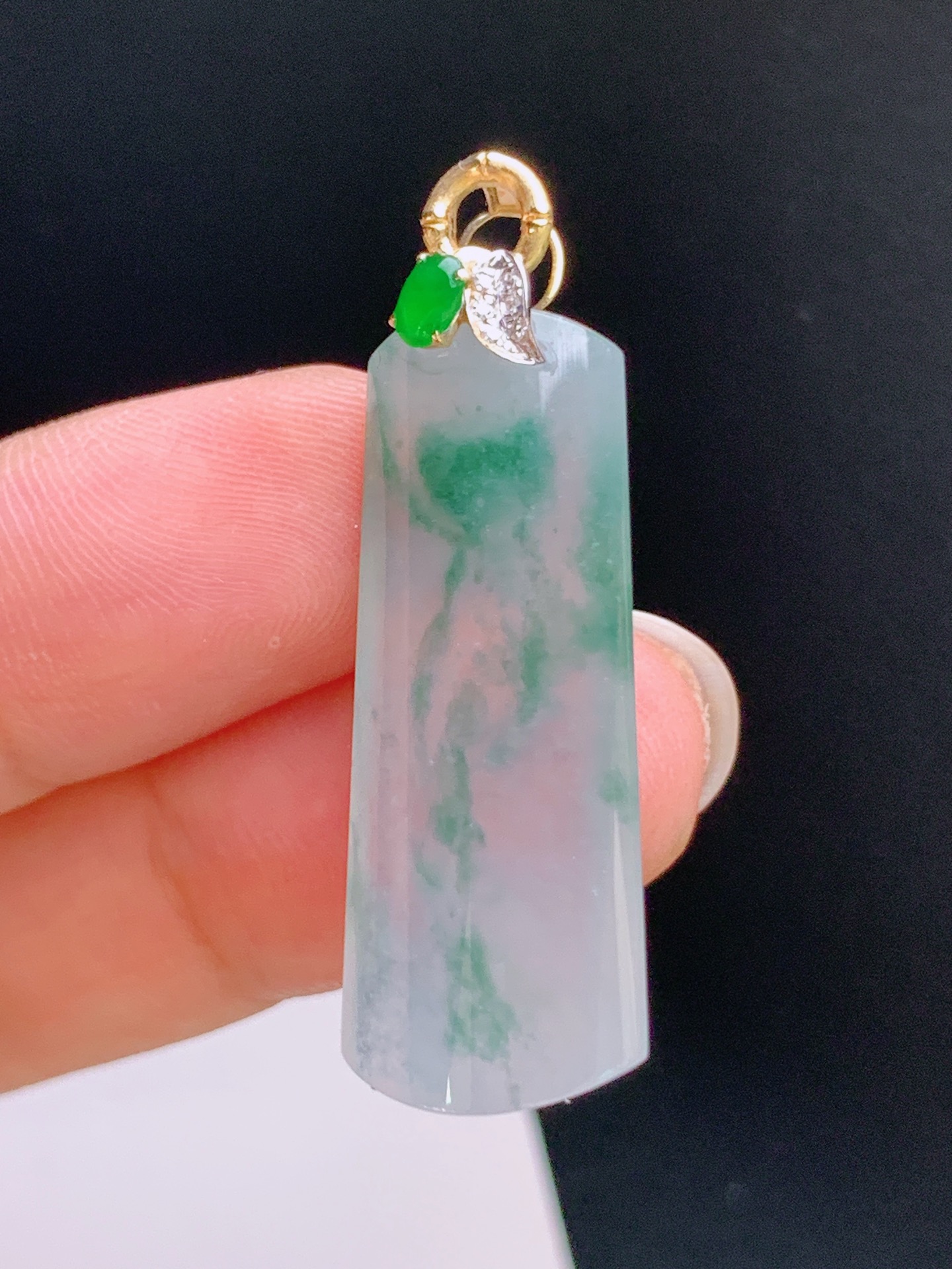 ️ 冰种飘花无事牌吊坠，18K金镶，种水通透，飘丝雅致，裸石31.6-12.5-638