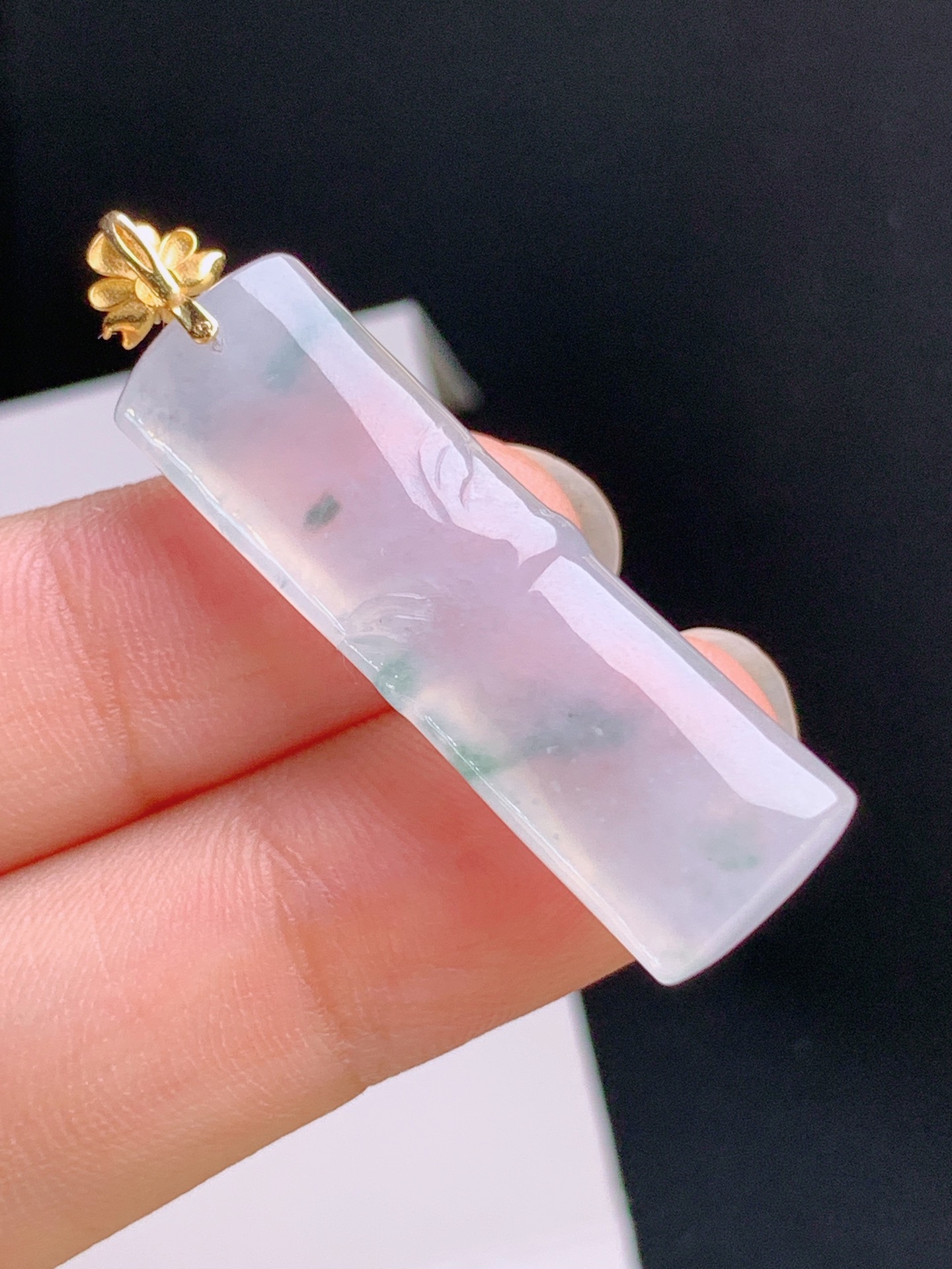️ 冰种飘花竹节吊坠，18K金镶绿宝，冰润通透，飘花灵动，裸石35.3-10.9-840.9，530923