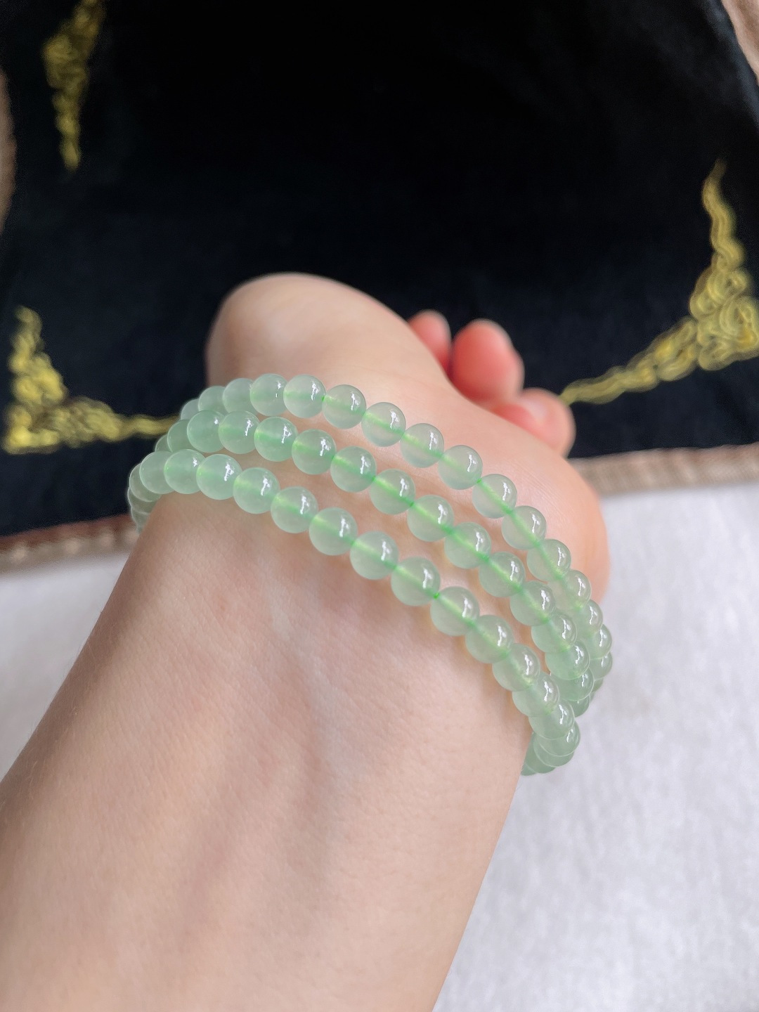 缅甸天然翡翠A货，冰种冰晴底项链，尺寸：5mm118颗。【编3278】