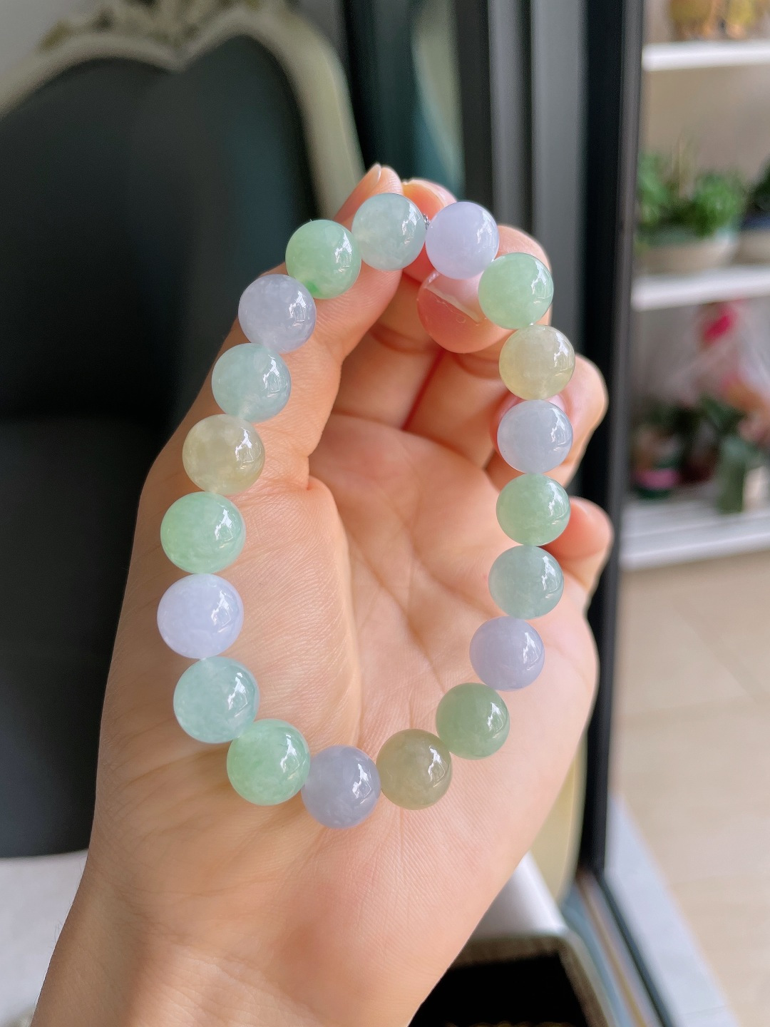 缅甸天然翡翠A货，冰多宝手串，尺寸：10mm。【编4733】