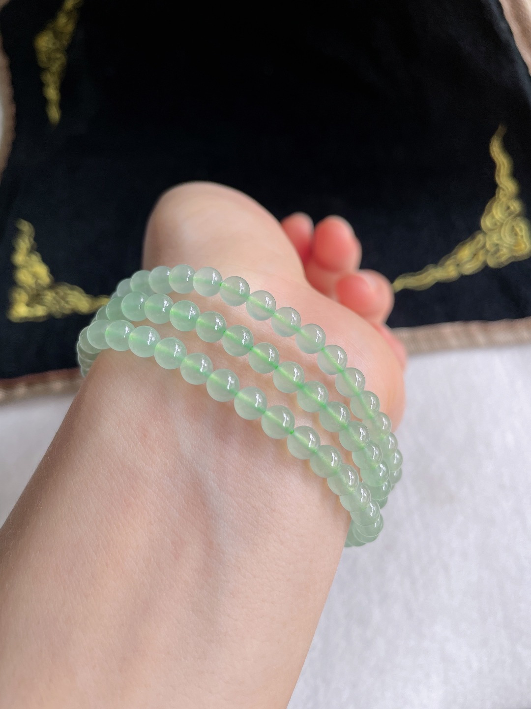缅甸天然翡翠A货，冰种冰晴底项链，尺寸：5mm118颗。【编3278】