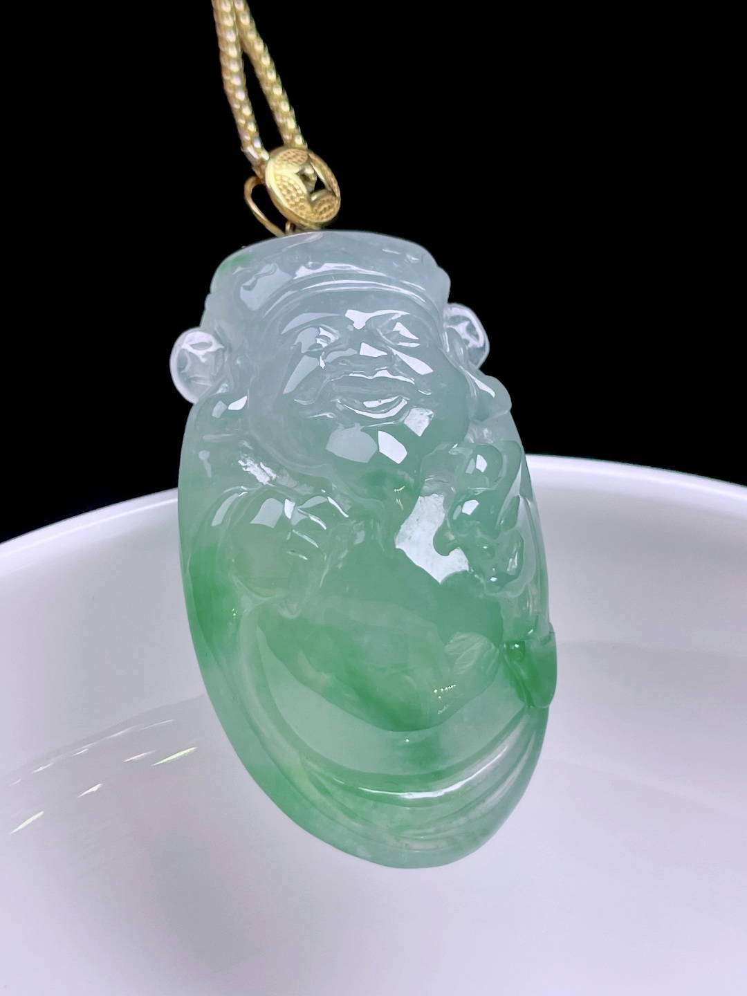 ️ 冰种飘花财神 缅甸，无裂，飘花灵动，18k金镶嵌 整体：39.4 裸石：33.8/19/11