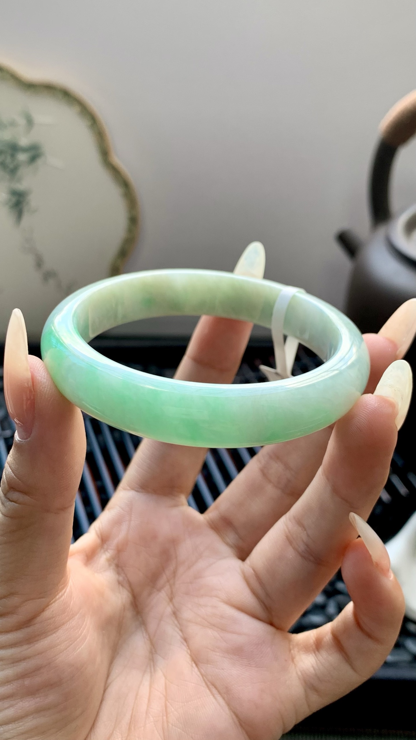 飘绿花正圈手镯成品 B0904-228 尺寸：54-12-8