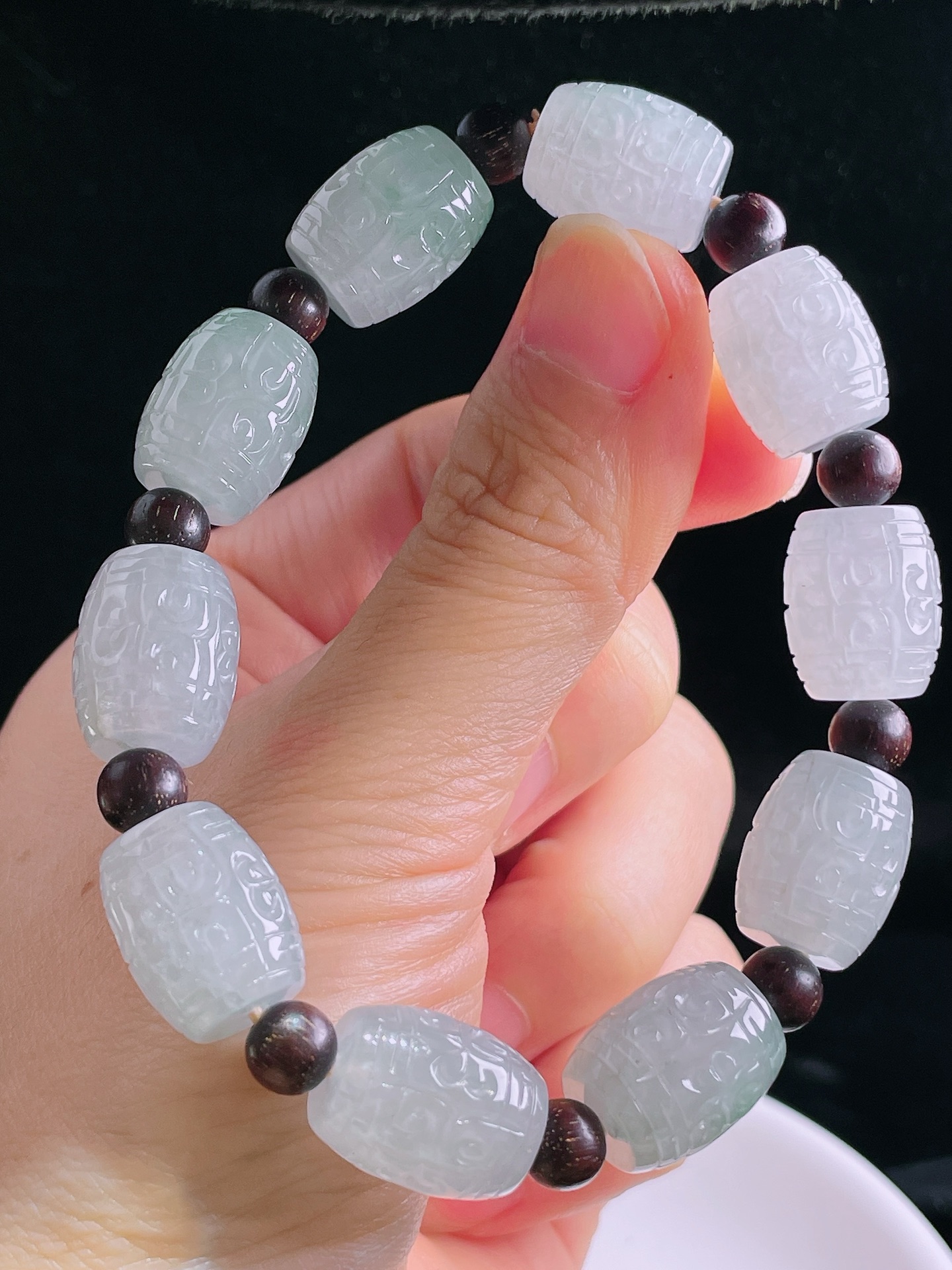 ️白冰六字箴言手串，老种起光，细底通透，尺寸：15.6/12.5mm0928