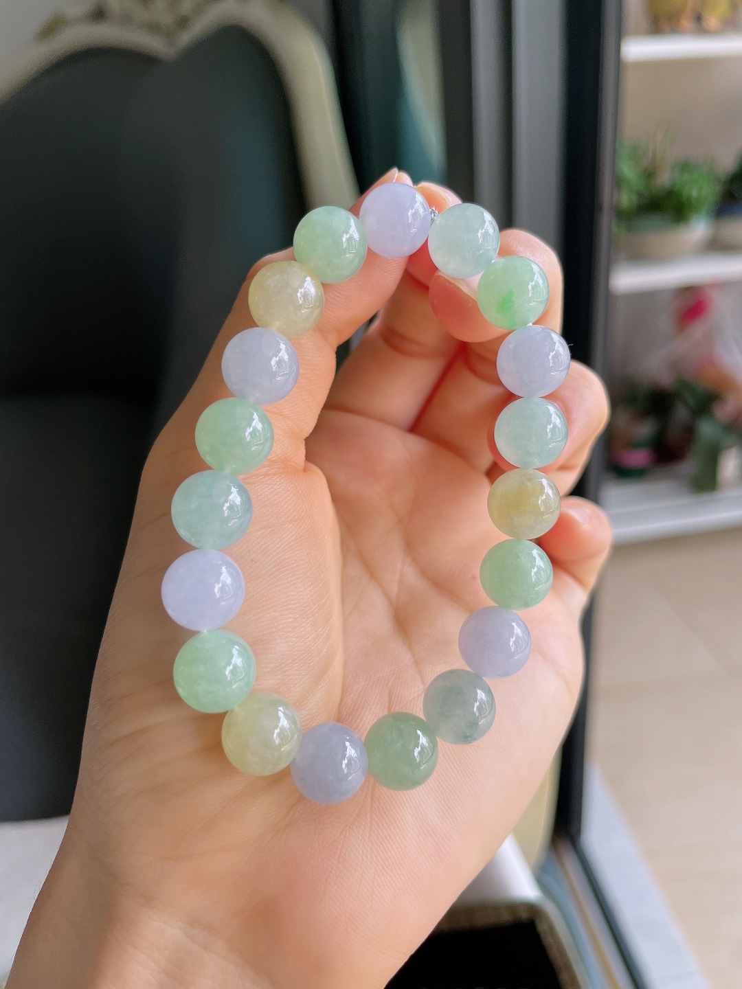 缅甸天然翡翠A货，冰多宝手串，尺寸：10mm。【编4733】