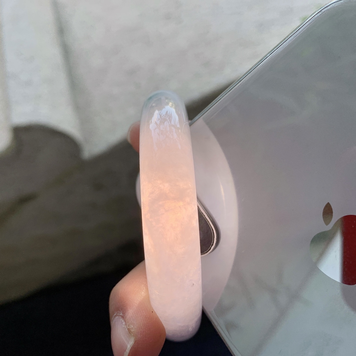 正圈54 55 圈口55.6/12.6/8 编码HJ092901 糯冰粉紫飘花，水润，种老，细腻，打灯有棉线