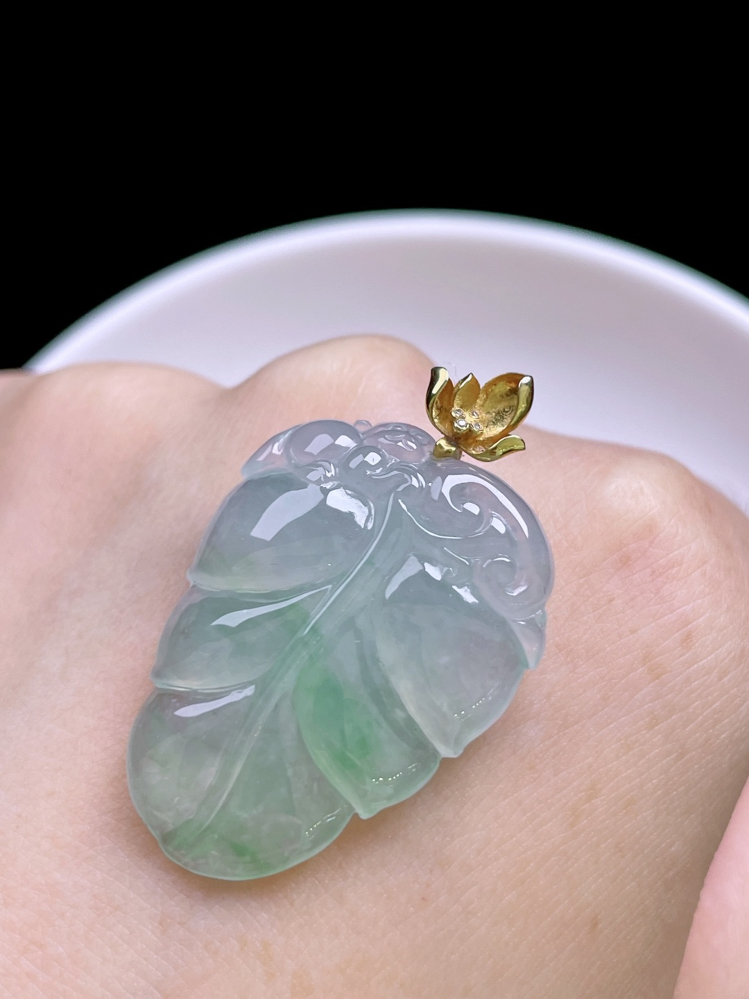 ️ 冰飘花金枝玉叶 缅甸，无裂，18k金镶嵌 整体：35.7 裸石：29.6/22/6.4