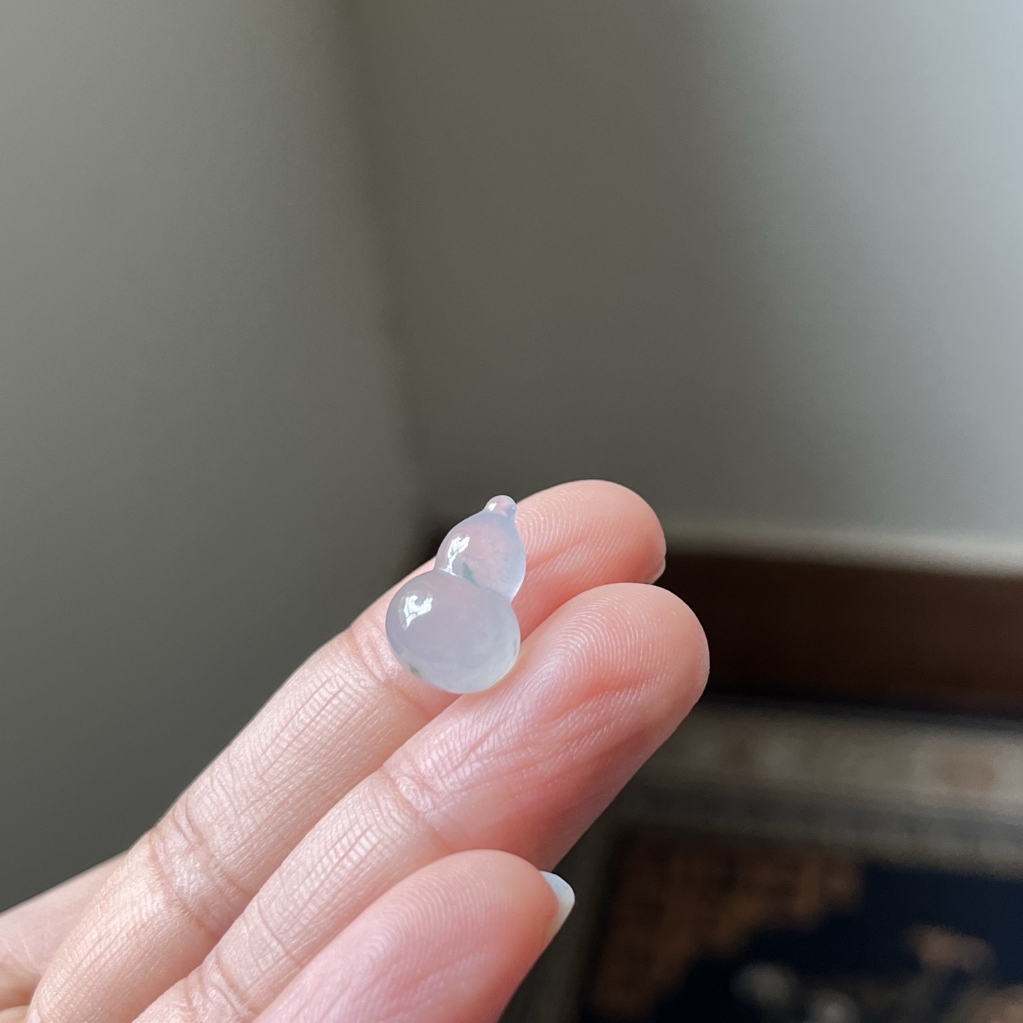 冰种飘花立体葫芦裸石，种水好，冰透无裂，尺寸16×10.8，代镶嵌，参考图7