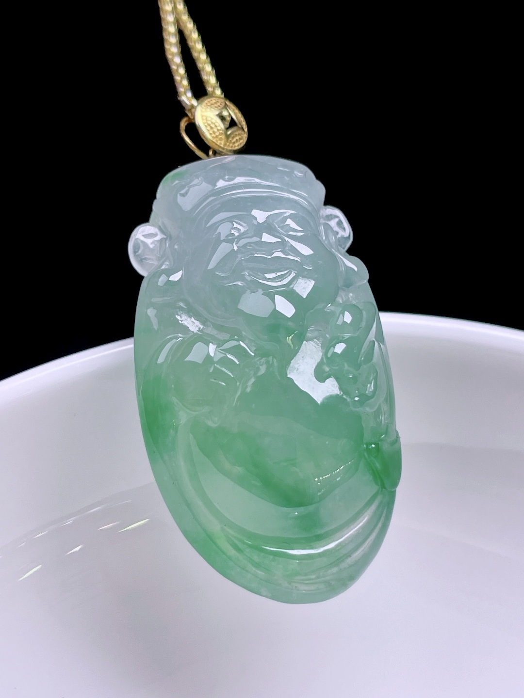 ️ 冰种飘花财神 缅甸，无裂，飘花灵动，18k金镶嵌 整体：39.4 裸石：33.8/19/11