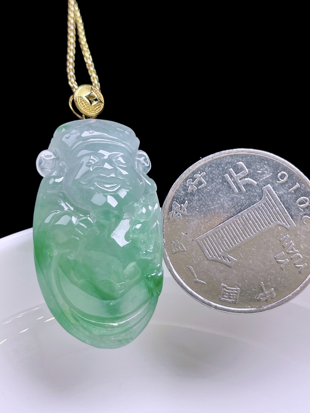 ️ 冰种飘花财神 缅甸，无裂，飘花灵动，18k金镶嵌 整体：39.4 裸石：33.8/19/11