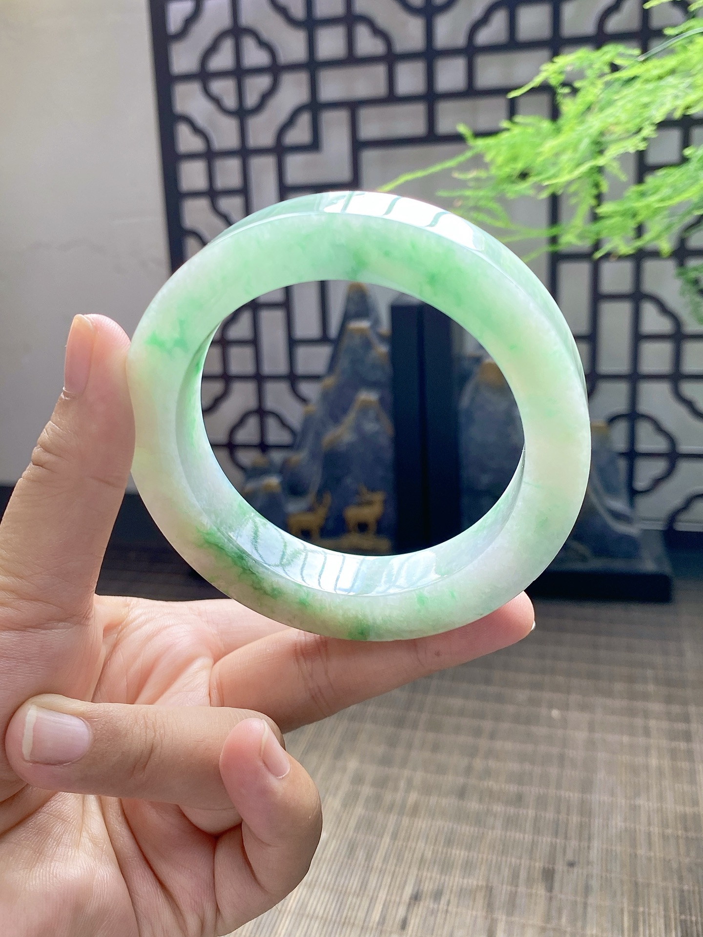 飘绿花手镯胚尺寸60-81-14编号JF1108-3