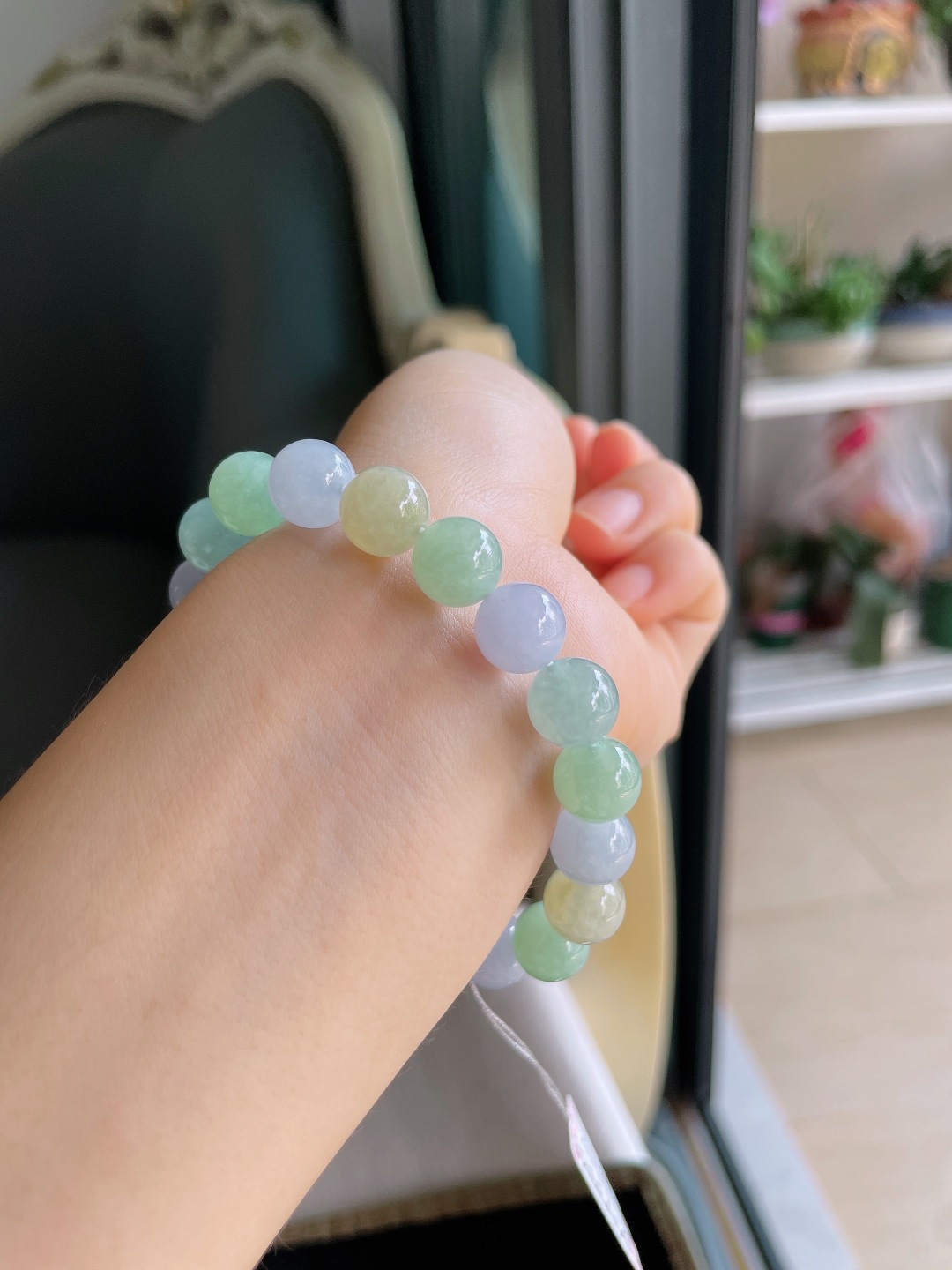 缅甸天然翡翠A货，冰多宝手串，尺寸：10mm。【编4733】