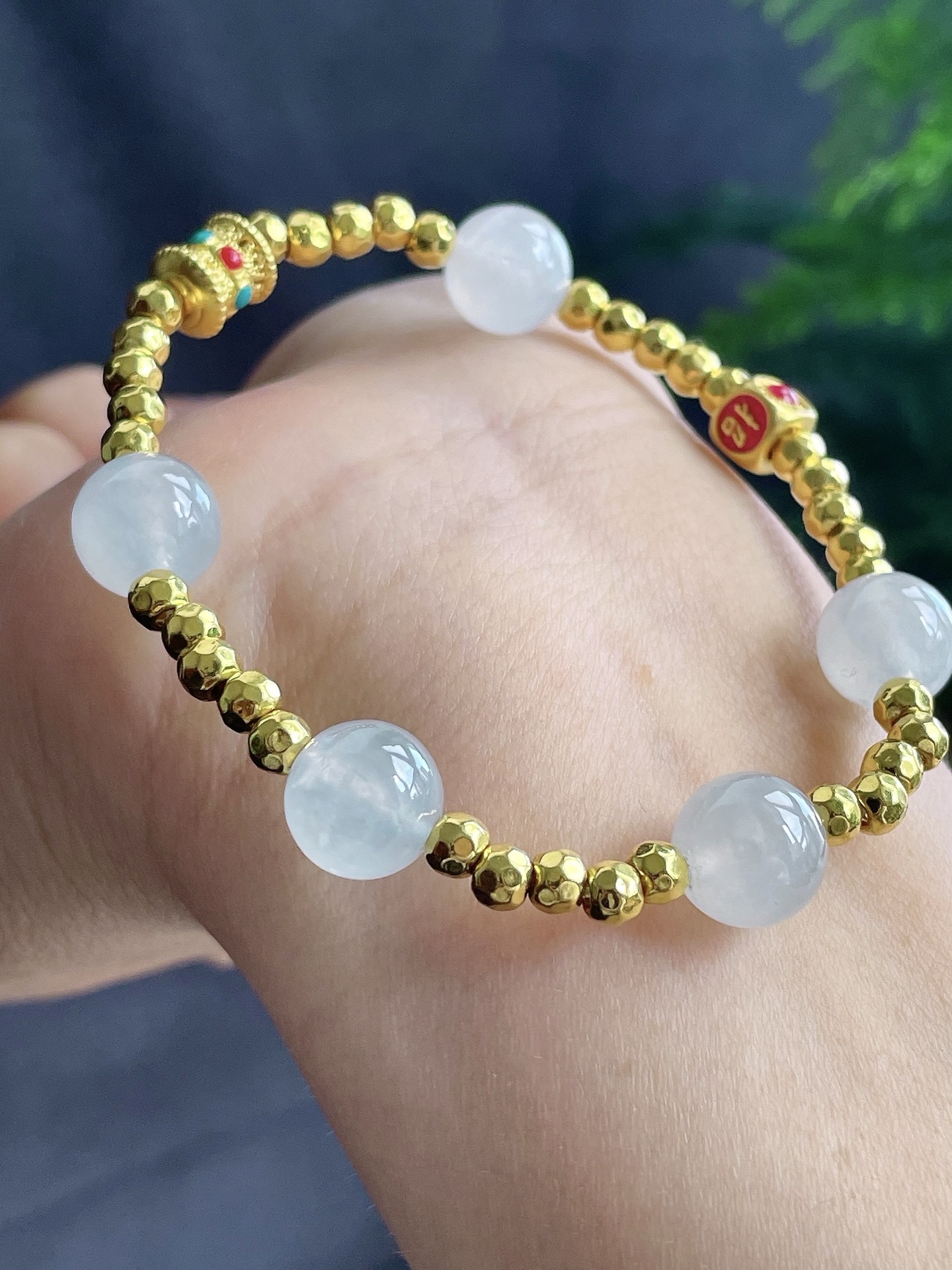 【珠子】白冰手链圆珠珠子手链 【说明】缅甸 性比高 【尺寸】9.8mm 【重量】10.2克