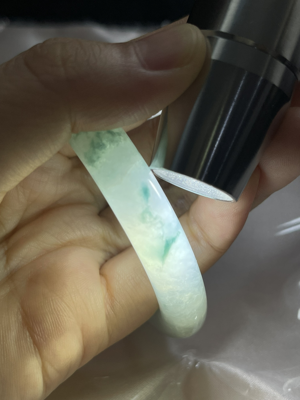 圈口53.8，冰糯种飘花翡翠圆条手镯9.29