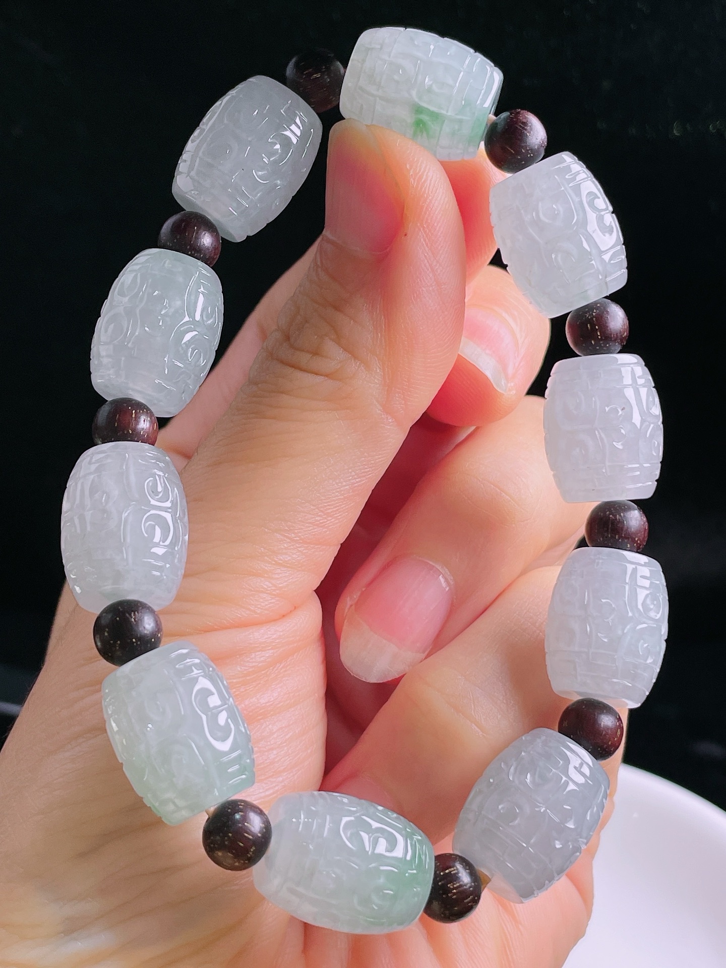 ️白冰六字箴言手串，老种起光，细底通透，尺寸：15.6/12.5mm0928