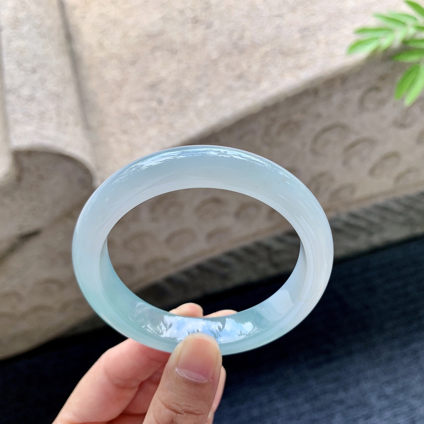 正圈54 55 圈口55/12.3/8.3 编码BA092948 冰糯晴蓝，水润，种老，细腻，有纹线