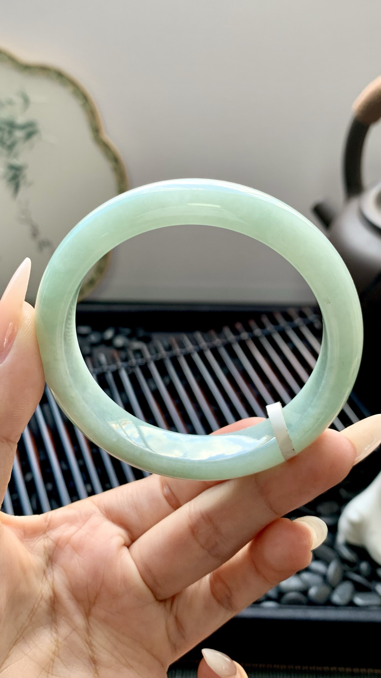 淡油青正圈手镯成品 HYC-640 尺寸：56-12-8