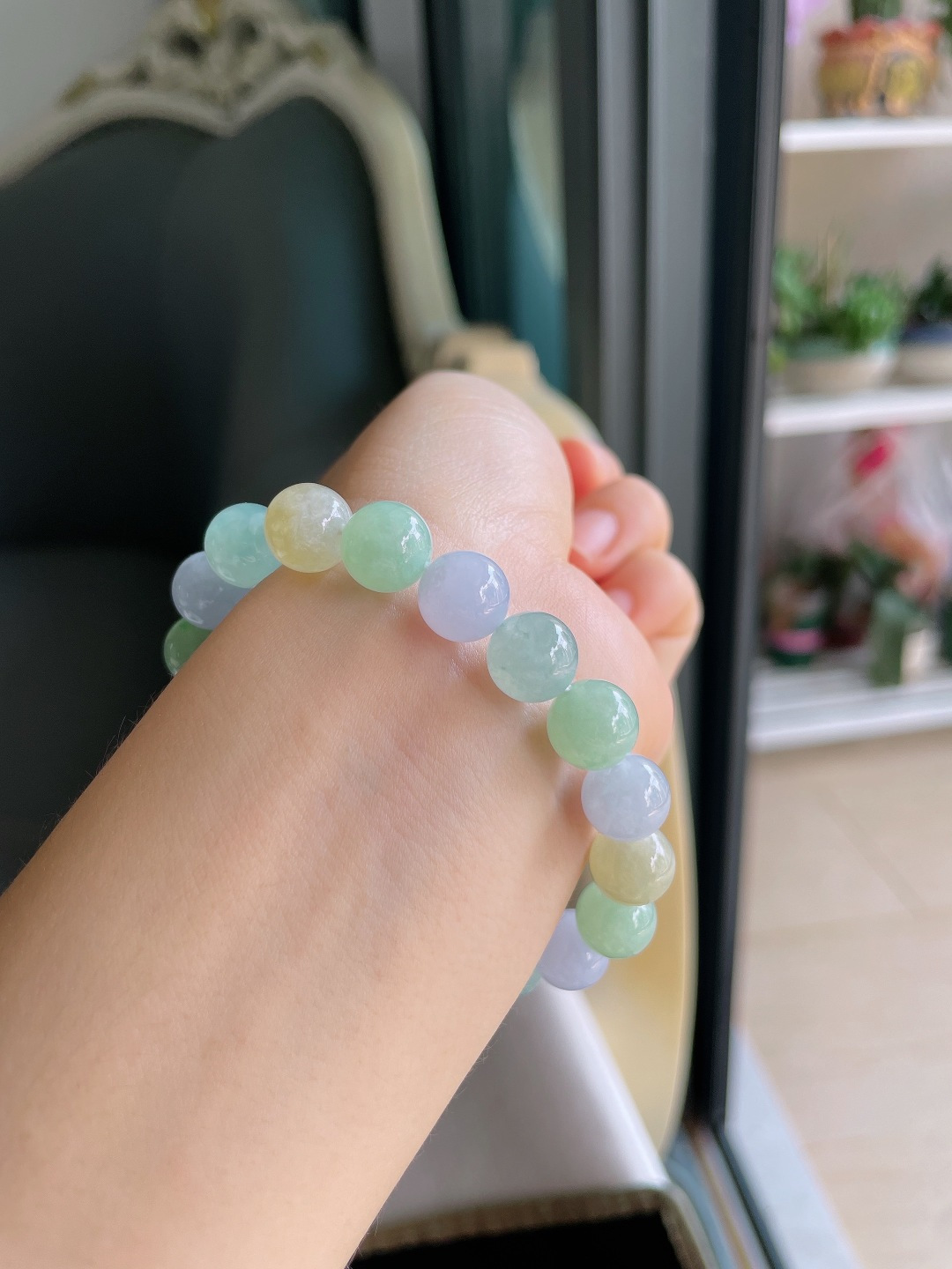 缅甸天然翡翠A货，冰多宝手串，尺寸：10mm。【编4733】