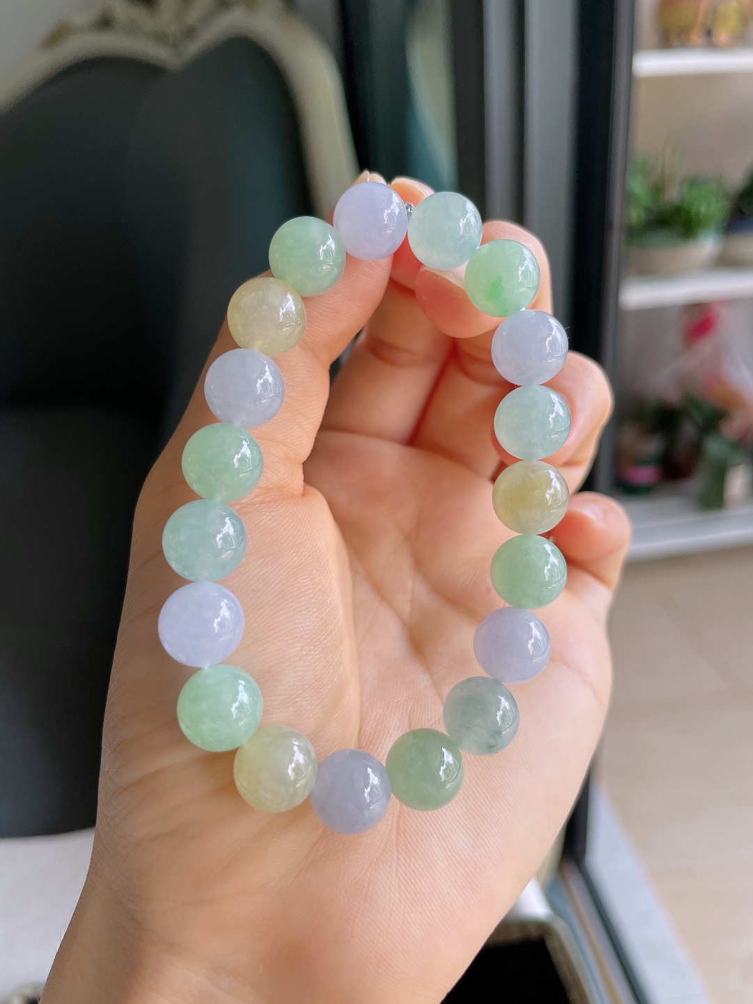 缅甸天然翡翠A货，冰多宝手串，尺寸：10mm。【编4733】