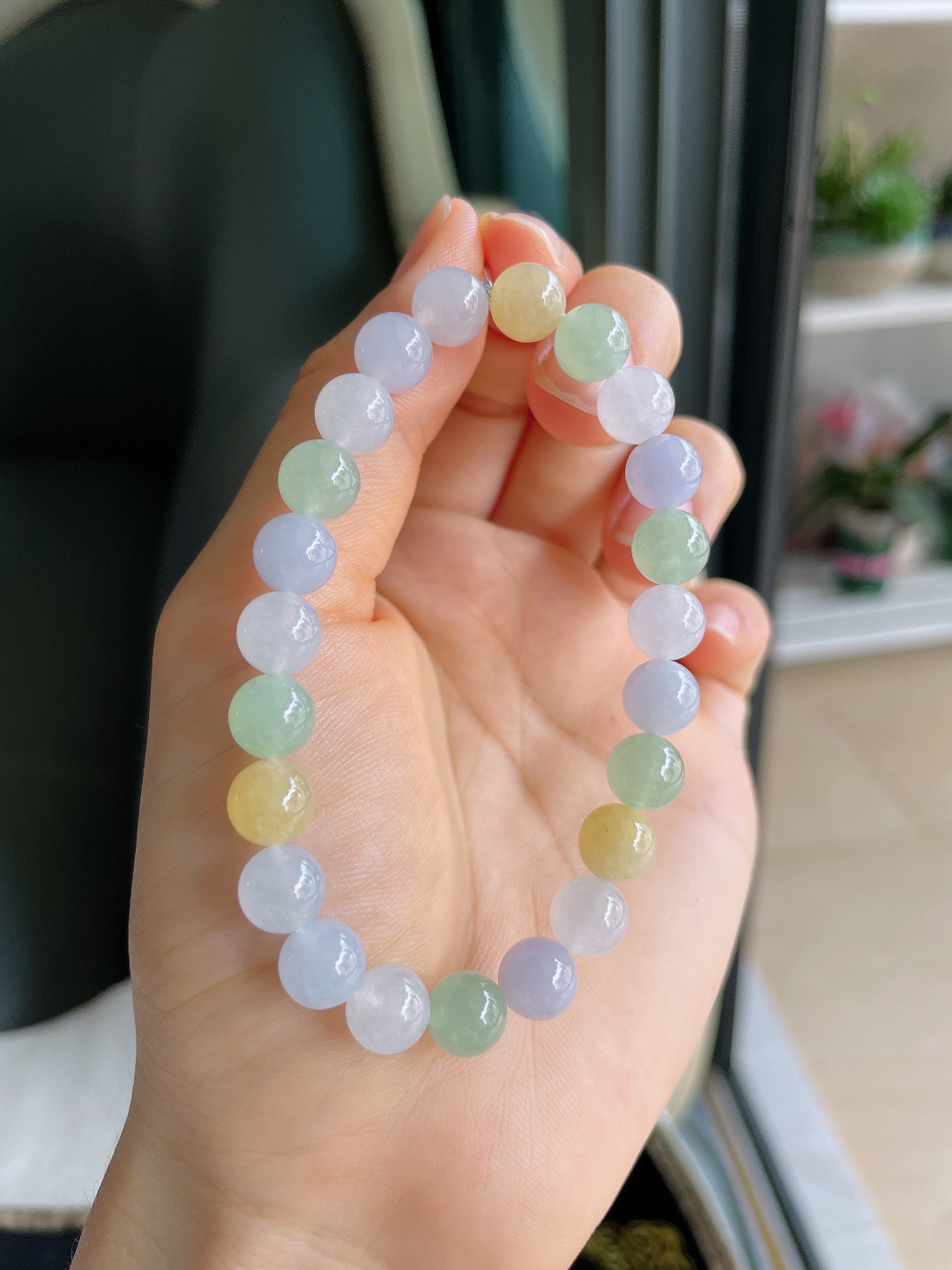 缅甸天然翡翠A货，冰多宝手串，尺寸：8mm。【编4300】