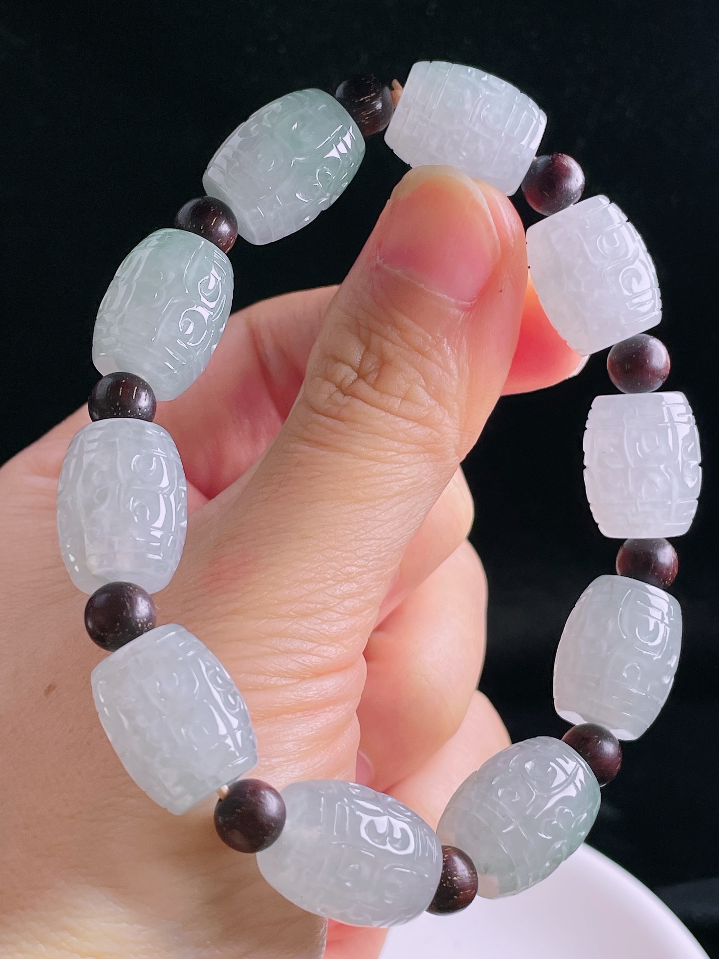 ️白冰六字箴言手串，老种起光，细底通透，尺寸：15.6/12.5mm0928