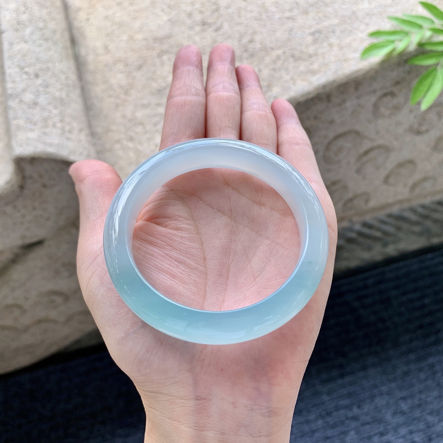 正圈54 55 圈口55/12.3/8.3 编码BA092948 冰糯晴蓝，水润，种老，细腻，有纹线