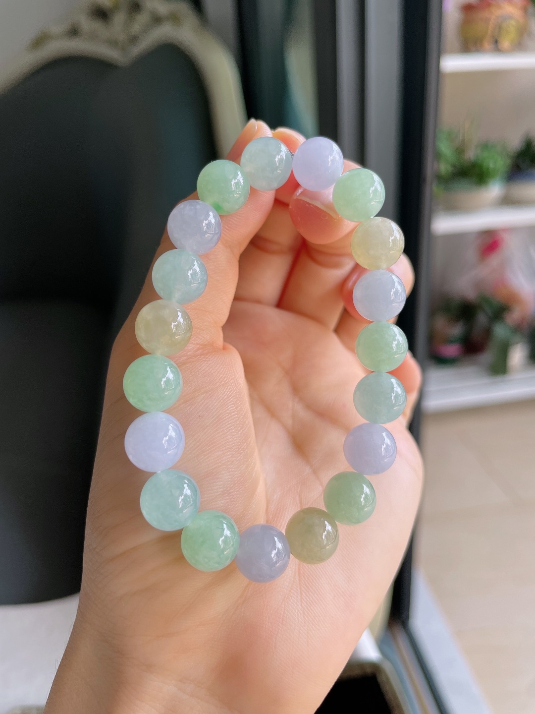 缅甸天然翡翠A货，冰多宝手串，尺寸：10mm。【编4733】