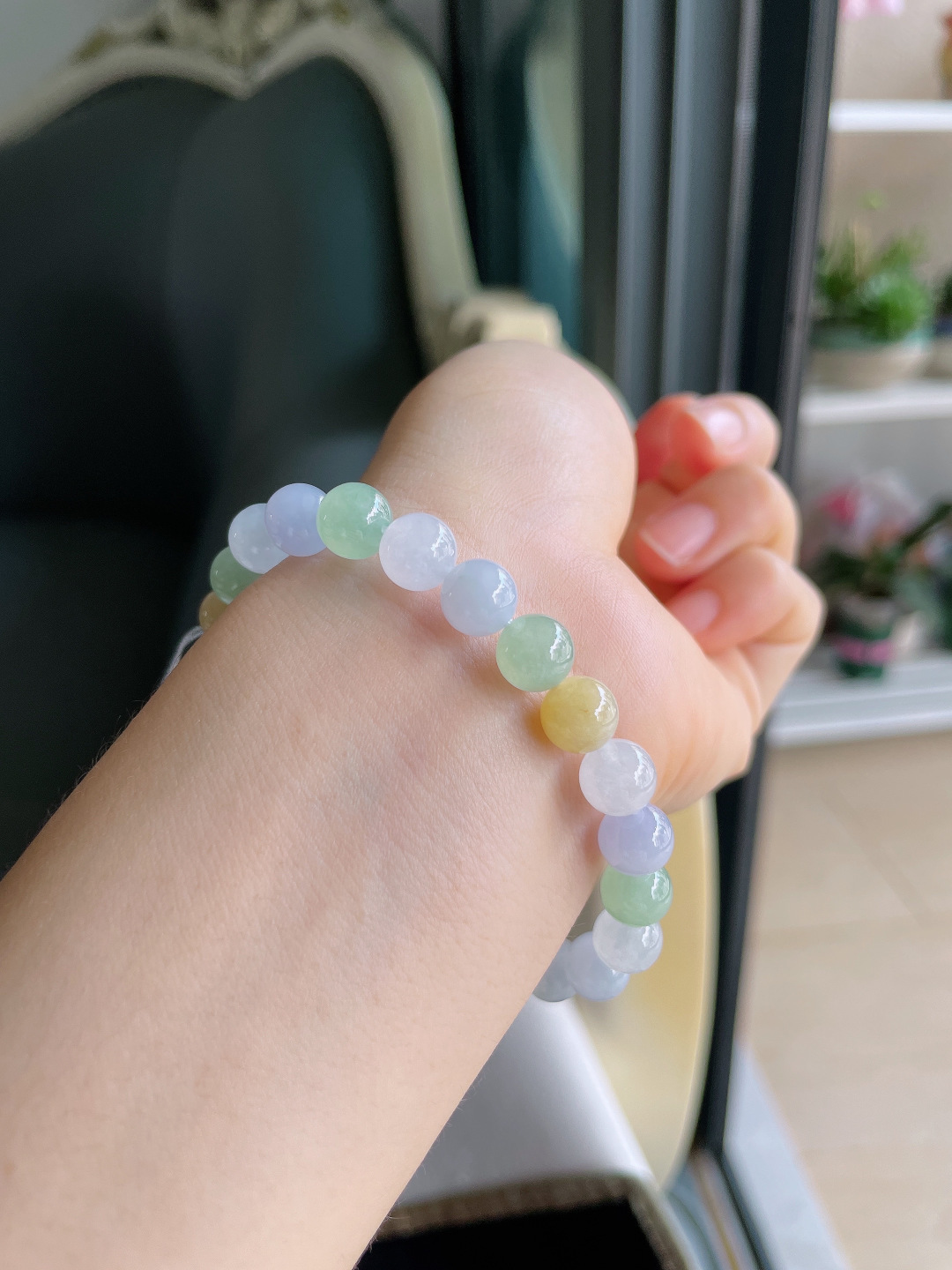 缅甸天然翡翠A货，冰多宝手串，尺寸：8mm。【编4300】