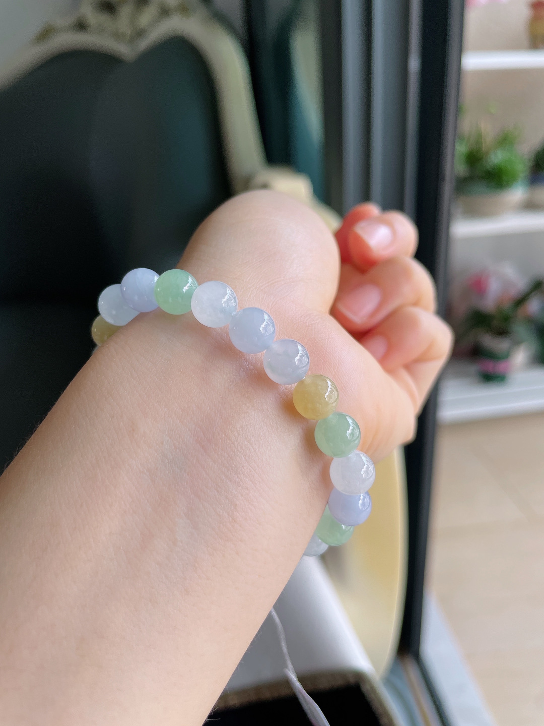 缅甸天然翡翠A货，冰多宝手串，尺寸：8mm。【编4300】