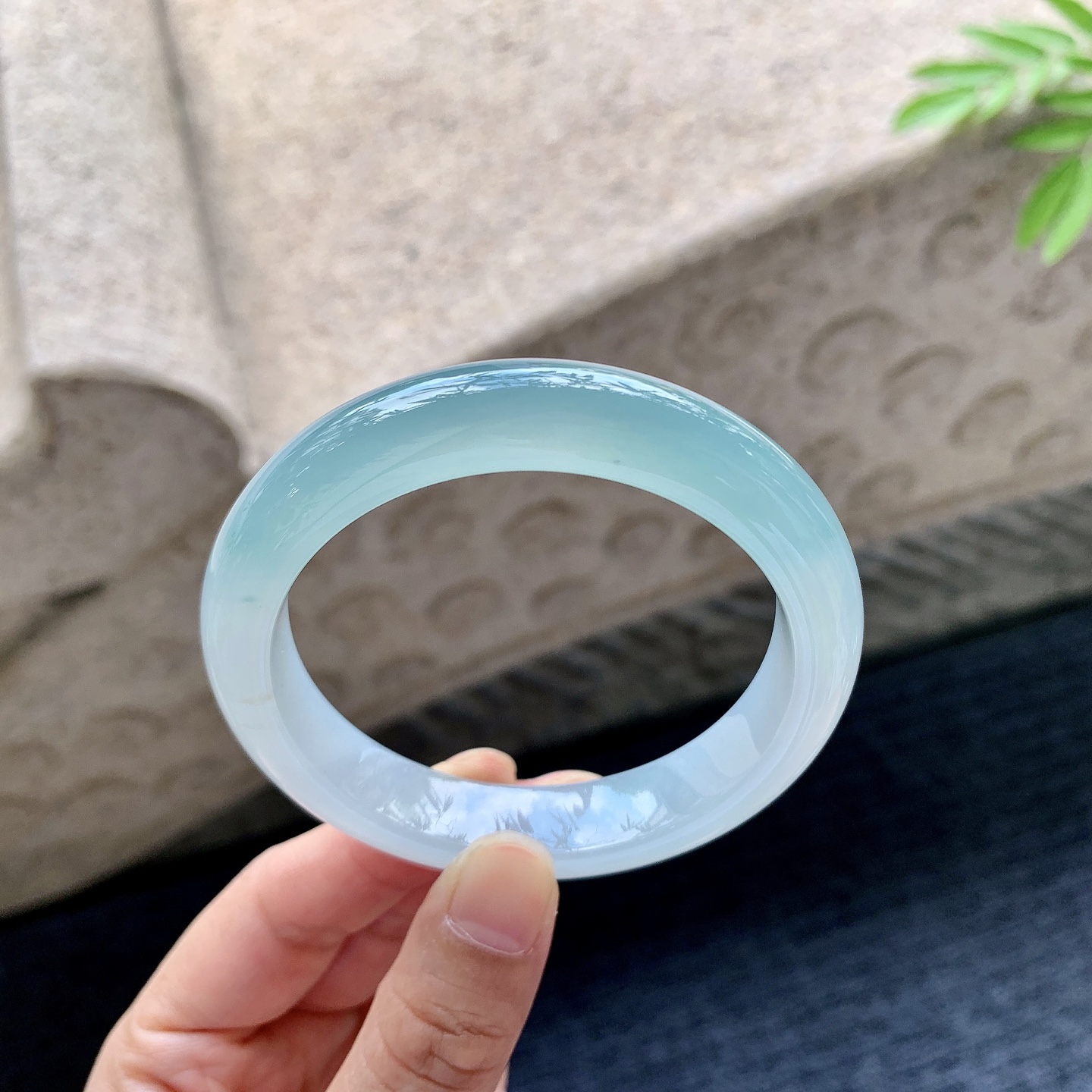 正圈54 55 圈口55/12.3/8.3 编码BA092948 冰糯晴蓝，水润，种老，细腻，有纹线