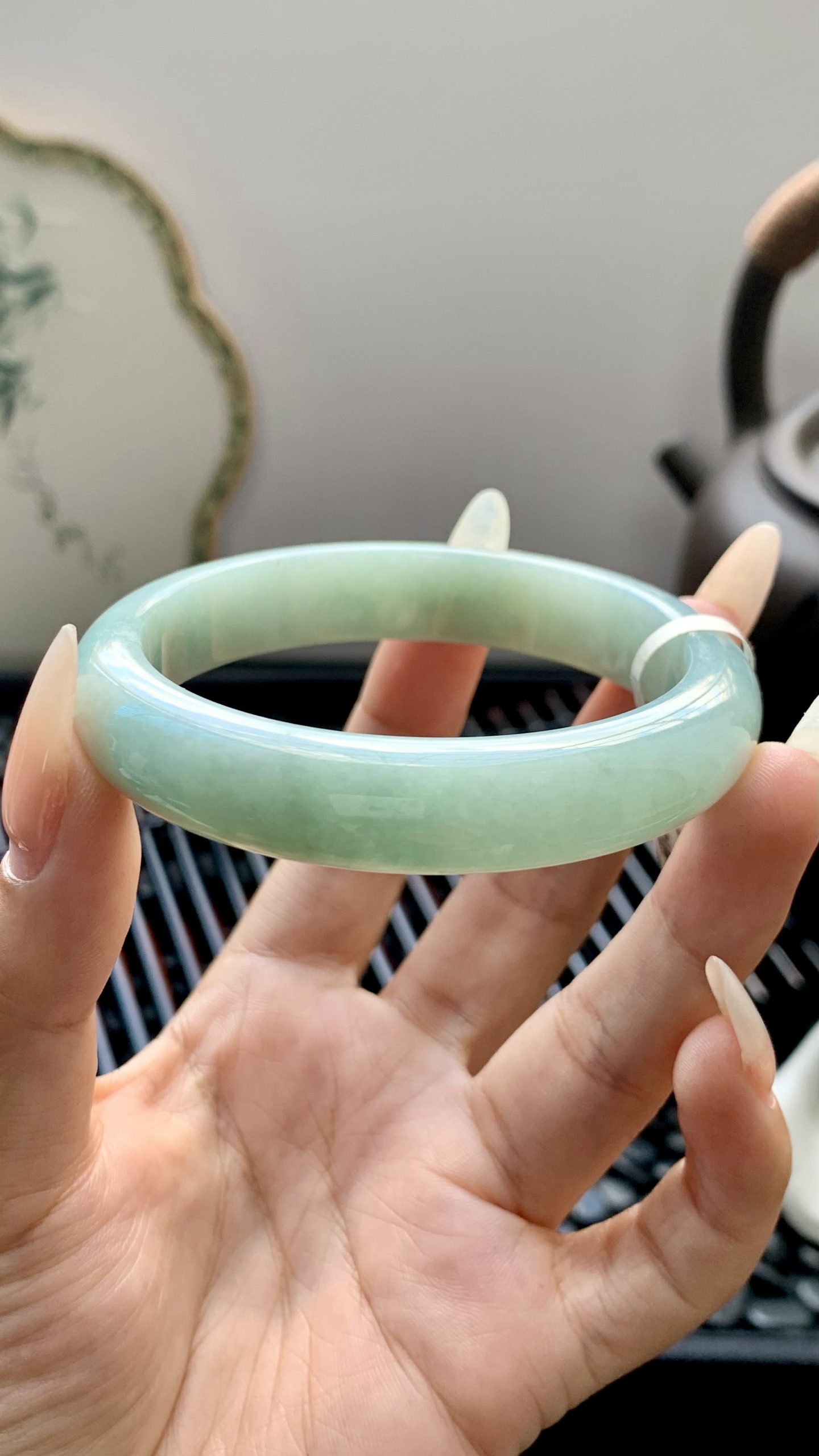 淡油青正圈手镯成品 HYC-640 尺寸：56-12-8