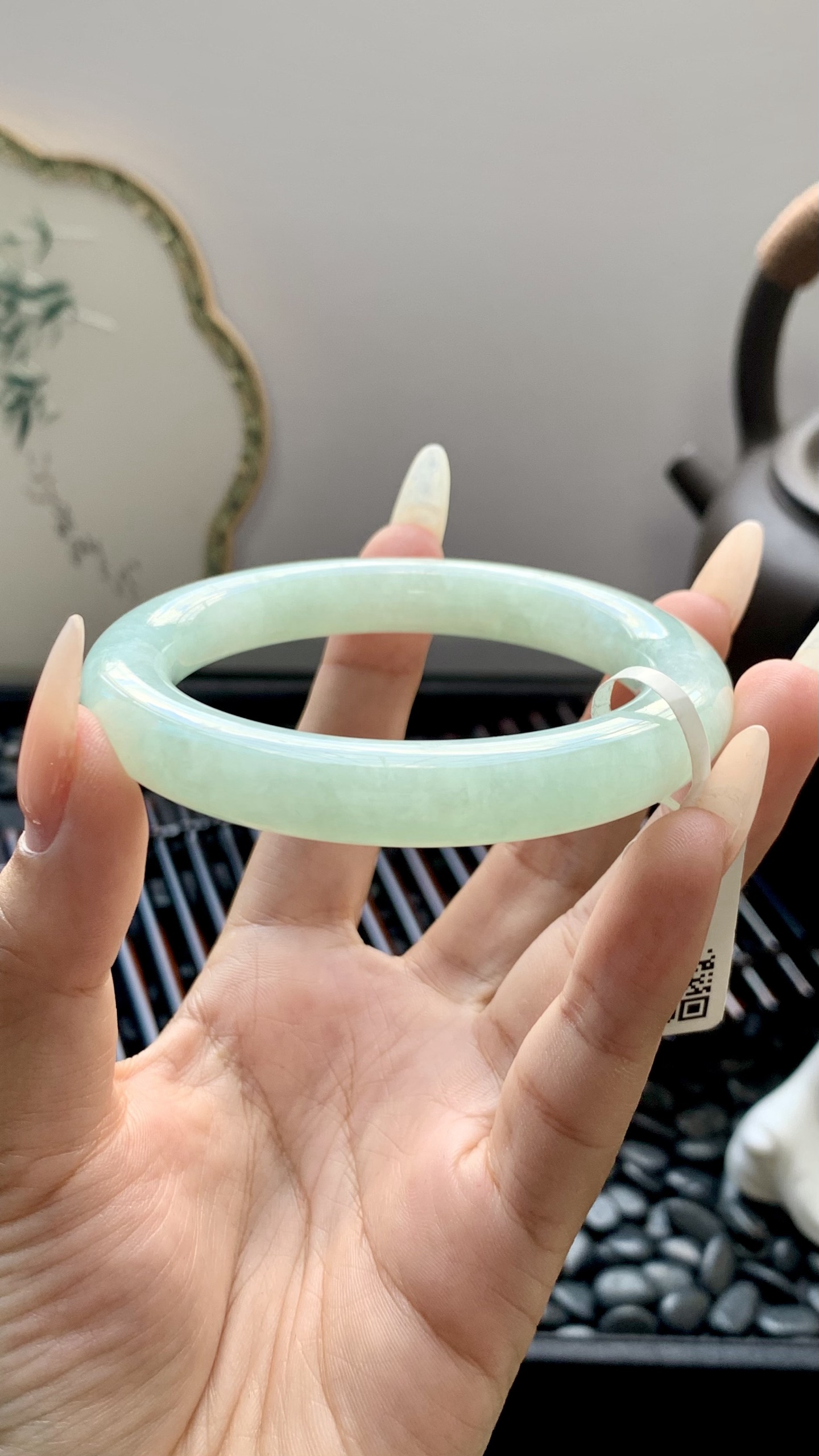 晴绿葡萄肉圆条手镯成品 HYY-7464 尺寸：55.5-10-10.5