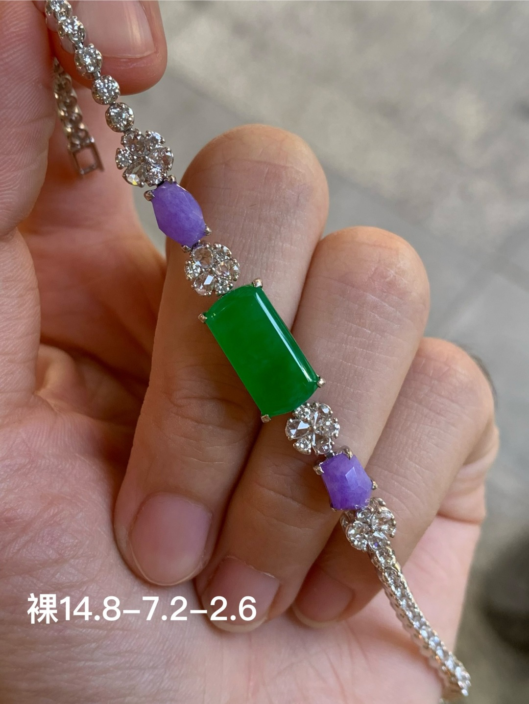 阳绿手链， 18k金镶嵌 强烈推荐，14.8-7.2-2.6