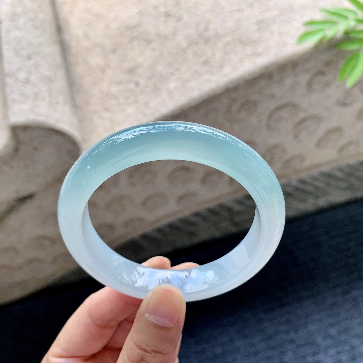 正圈54 55 圈口55/12.3/8.3 编码BA092948 冰糯晴蓝，水润，种老，细腻，有纹线