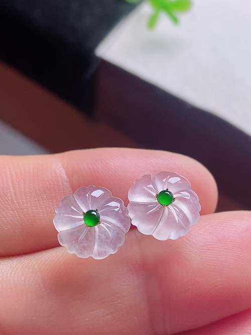 小花耳钉 冰种无裂 18k 裸 10.mm