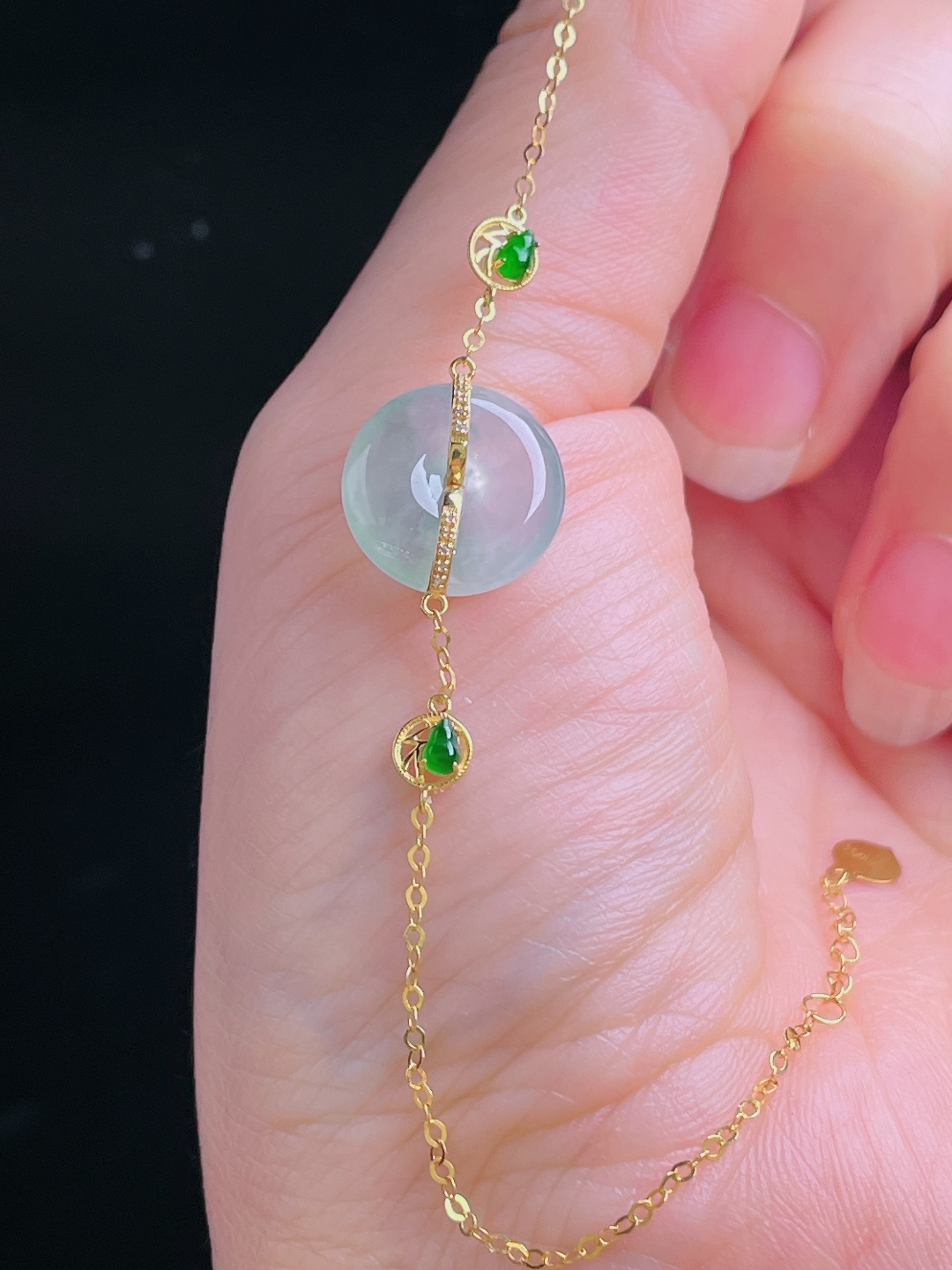 ️平安扣手链，18k镶嵌，老种起光，细底通透，尺寸：裸石13/4.5mm0929