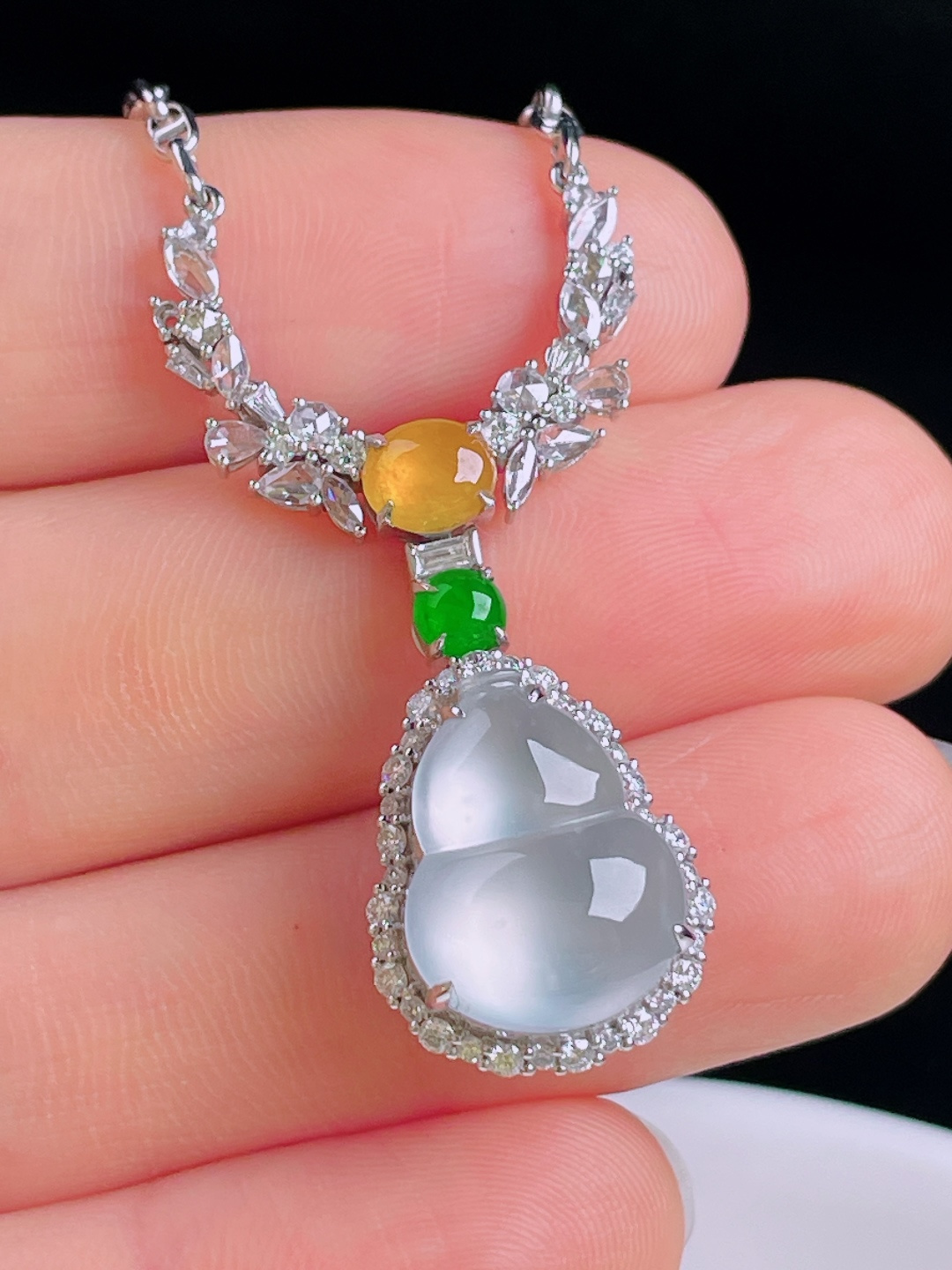 ️白冰葫芦项链套链，18k镶嵌，老种起光，细底通透，尺寸：mm092928/14/10.7裸石15/12/4