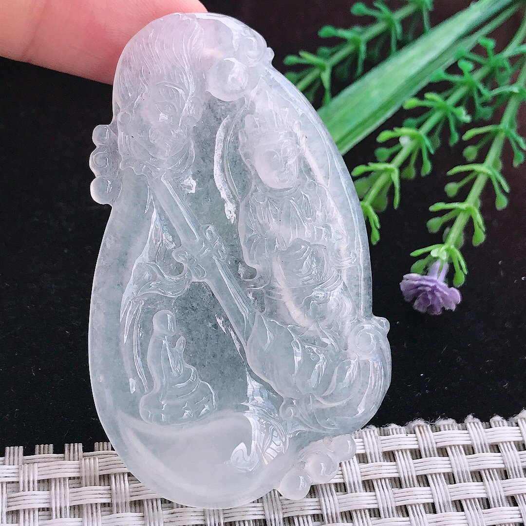 实拍A货翡翠69.5/42.8/5.6老坑白冰冰种佛魔一念吊坠翡翠挂件