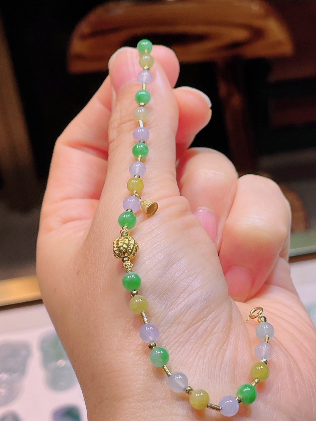 扳指手链，18k镶嵌，老种起光，细底通透，尺寸：4.5mm0929