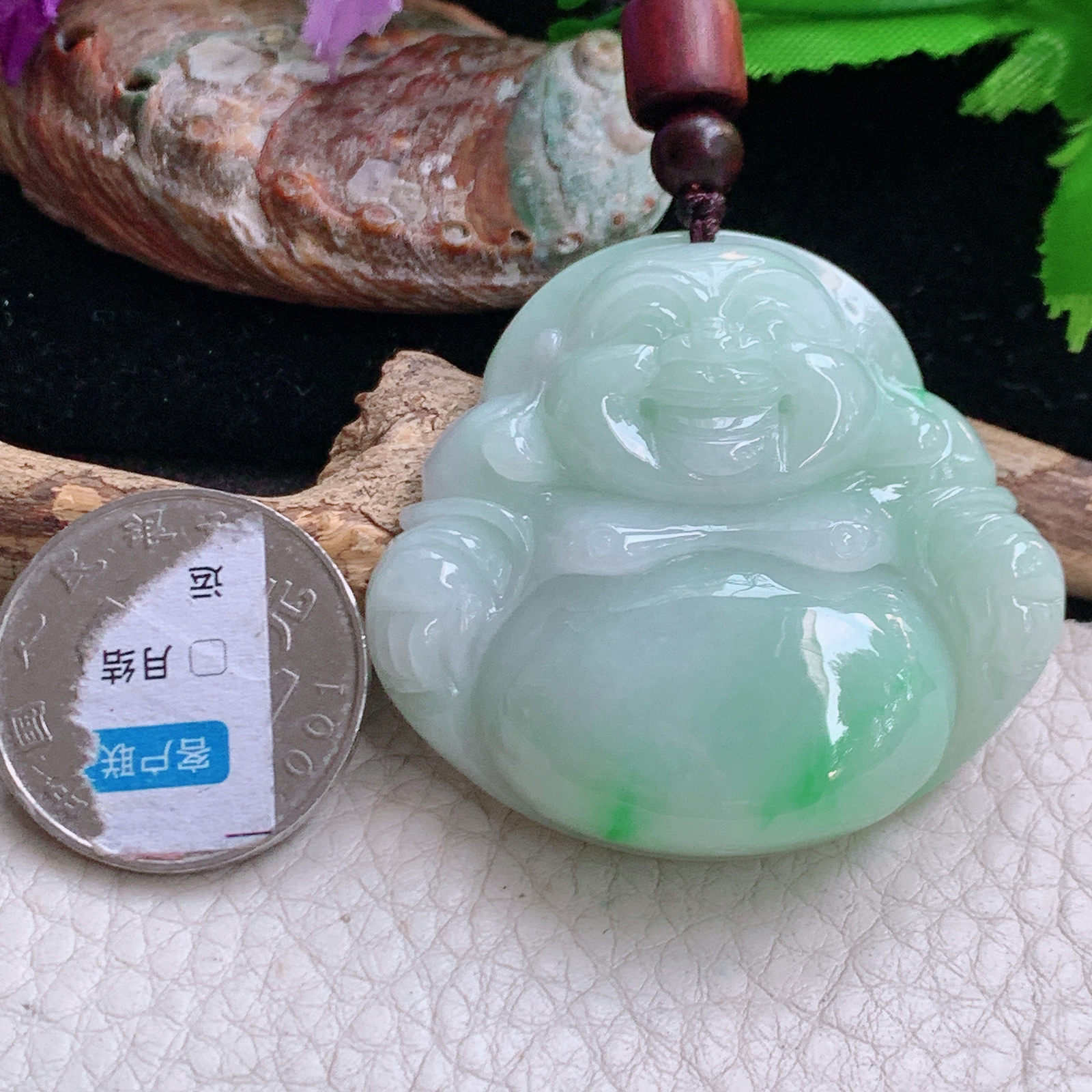 zen实拍42.5*45.5*12.3精雕缅甸翡翠飘绿大佛公玉吊坠 毛衣坠