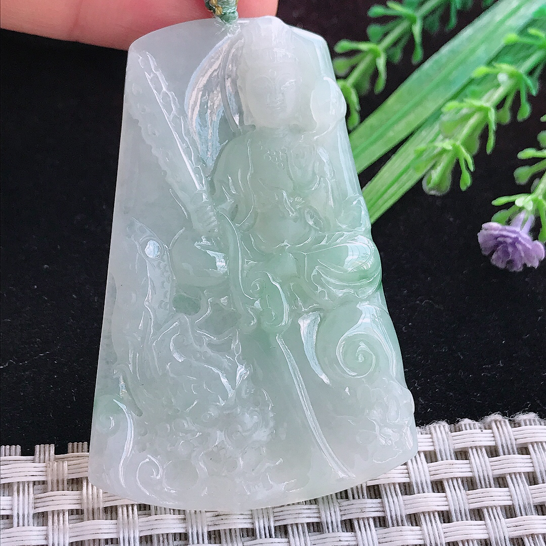 实拍A货翡翠61/41/5.3老坑冰润起胶晴底御龙观音吊坠翡翠挂件玉牌