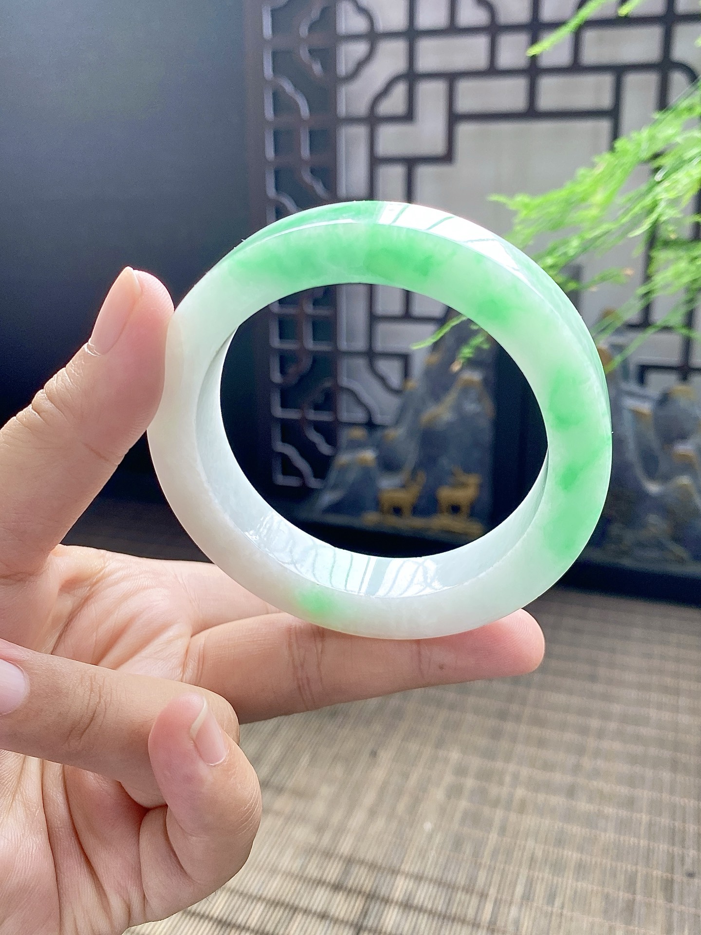 白底青手镯胚 尺寸58-76-12 编号JF1120-1