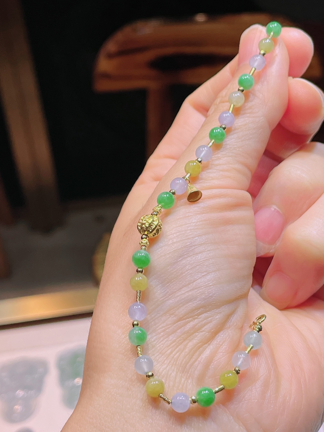 扳指手链，18k镶嵌，老种起光，细底通透，尺寸：4.5mm0929