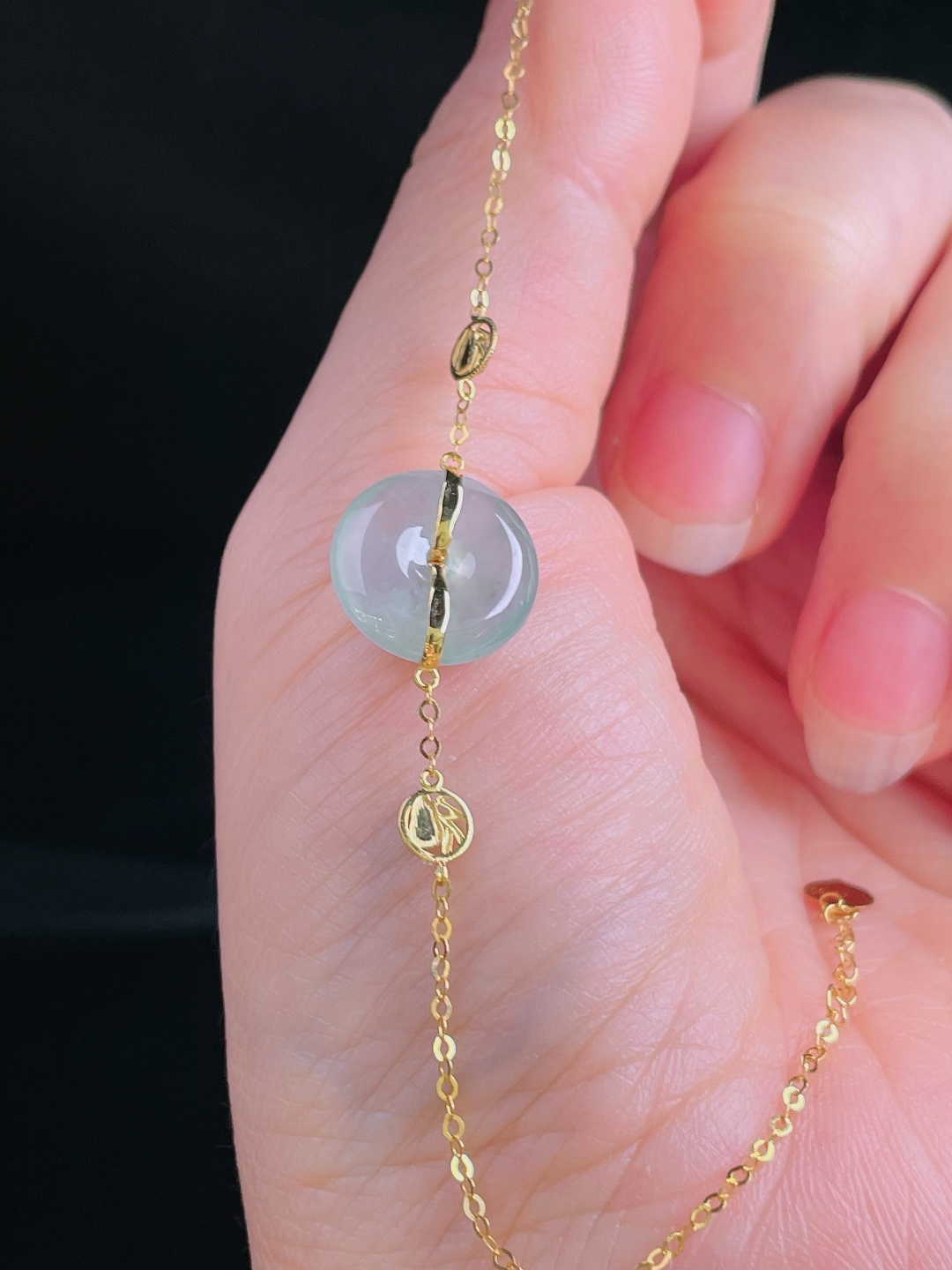 ️平安扣手链，18k镶嵌，老种起光，细底通透，尺寸：裸石13/4.5mm0929