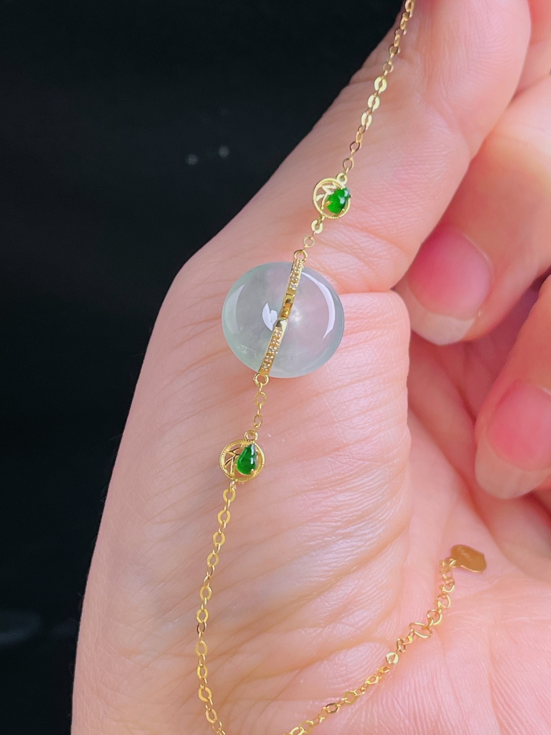 ️平安扣手链，18k镶嵌，老种起光，细底通透，尺寸：裸石13/4.5mm0929