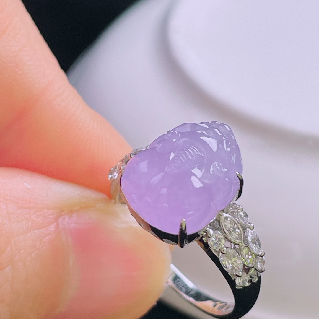 ️冰紫貔貅，18k镶嵌，老种起光，细底通透，尺寸：裸石13/10.5/3.5mm0929