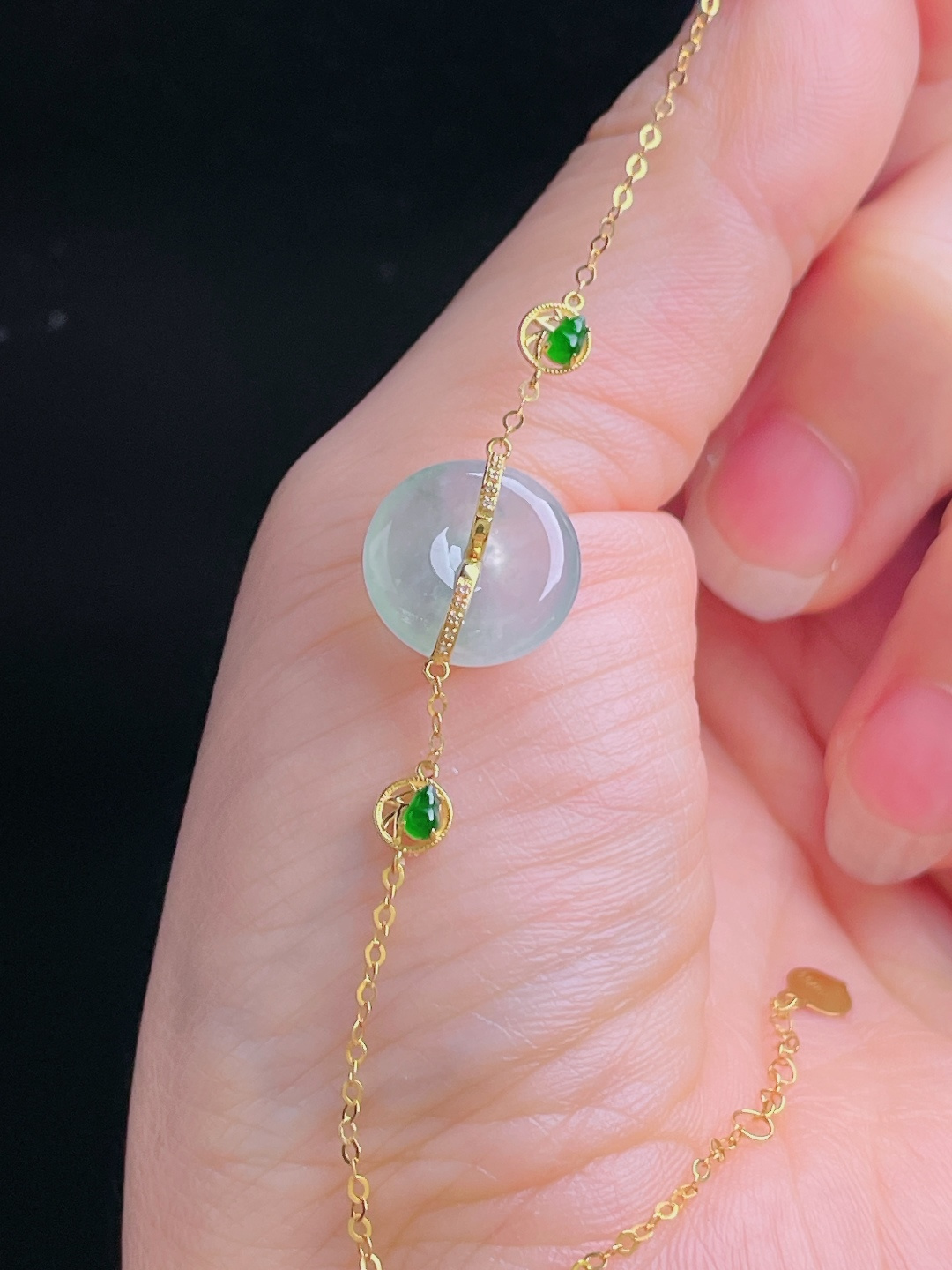 ️平安扣手链，18k镶嵌，老种起光，细底通透，尺寸：裸石13/4.5mm0929