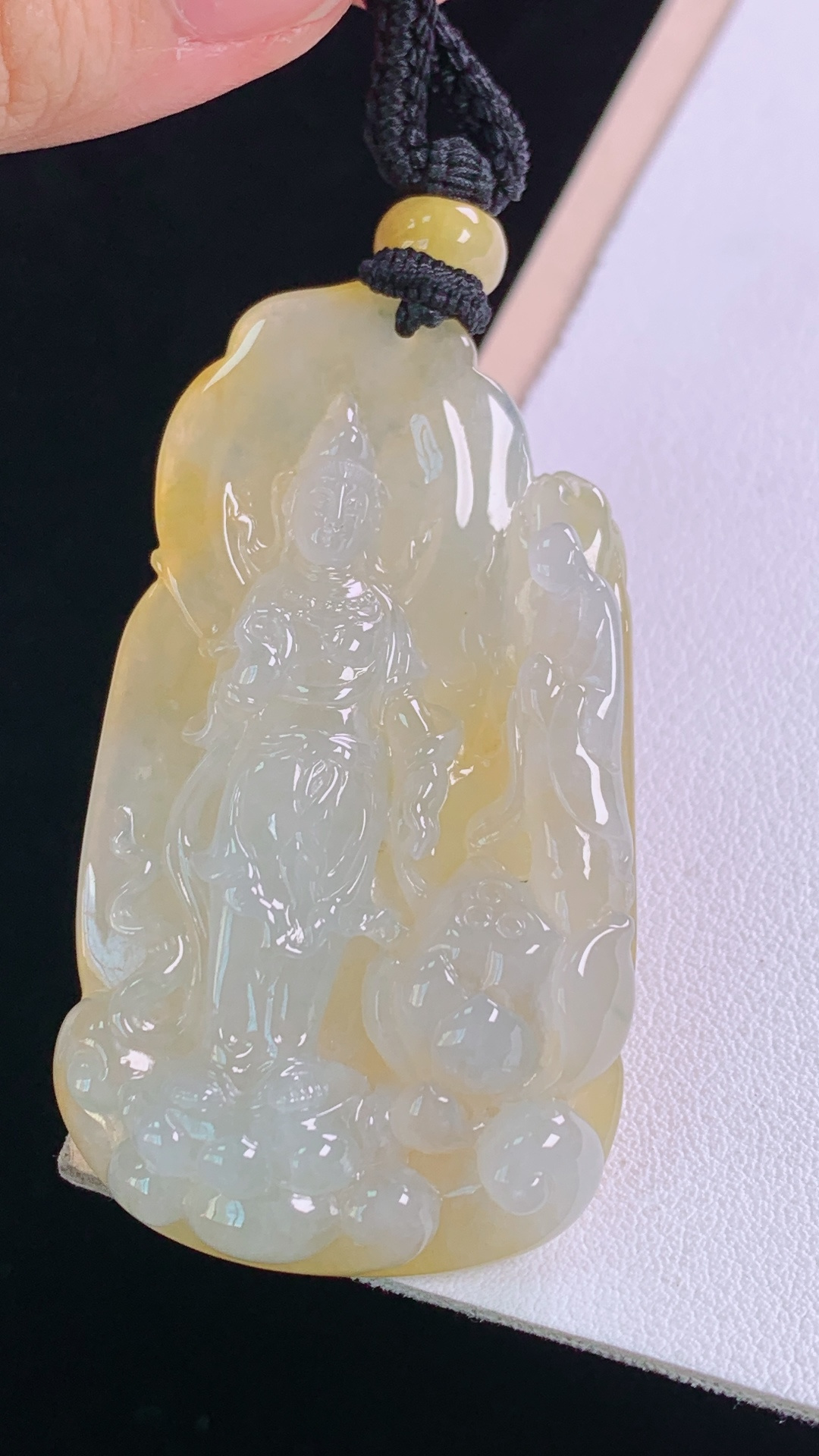 ️冰黄观音天然黄翡，水润细腻，无裂，尺寸:55.0-31.5-11.3mm 26
