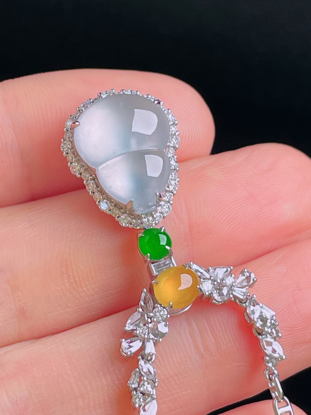 ️白冰葫芦项链套链，18k镶嵌，老种起光，细底通透，尺寸：mm092928/14/10.7裸石15/12/4